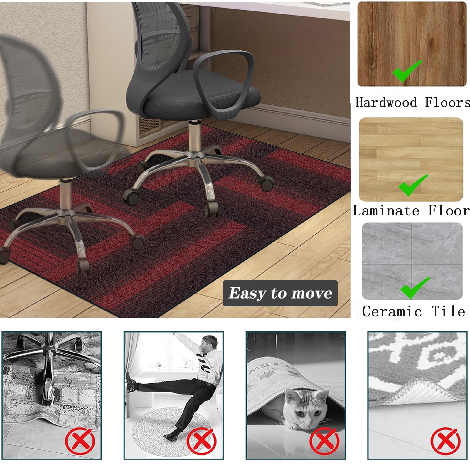 Tappetino per Scrivania per Pavimenti in Legno Tappeto per Sedia con Ruote Tappeto Sedia Gaming Protezione per Pavimento Multiuso Tappeto per Ufficio Salvapavimento Antiscivolo 110 x 170 cm