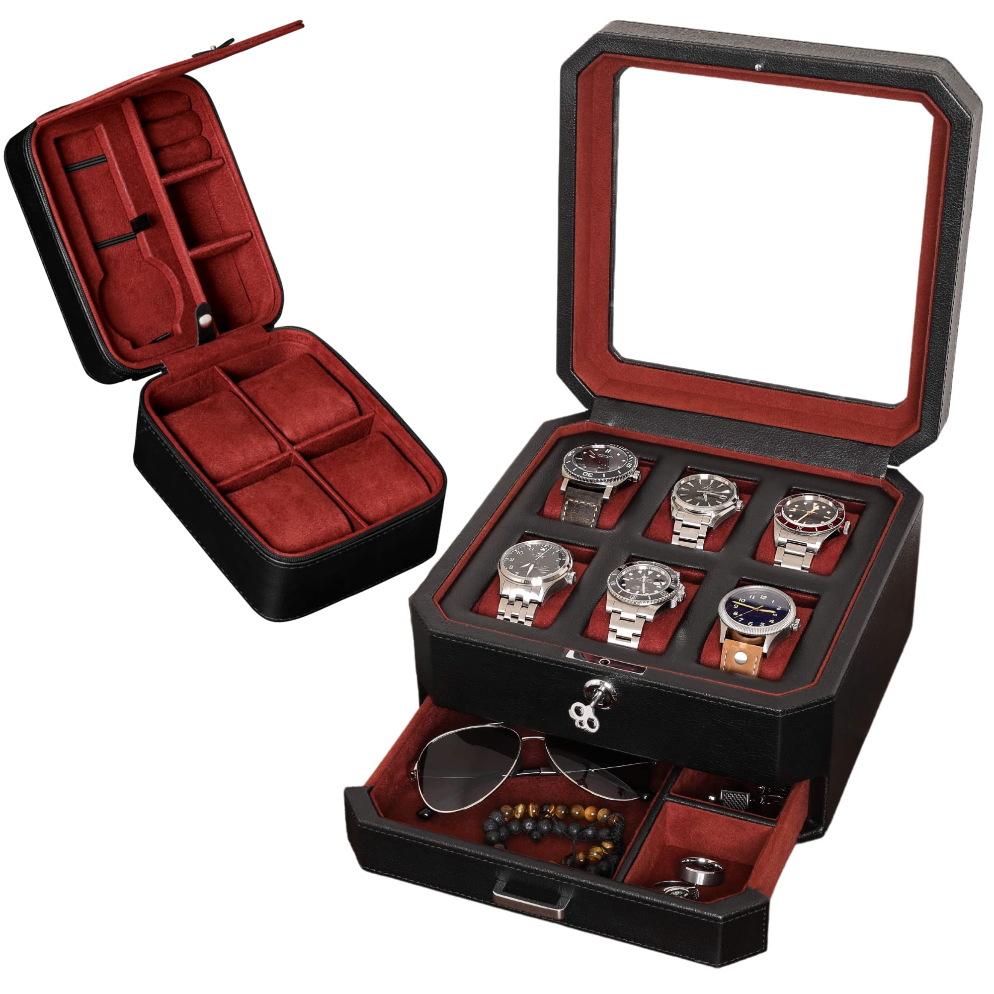 Amazon.com: ROTHWELL Gift Set 6 Slot Leather Watch Box & Matching