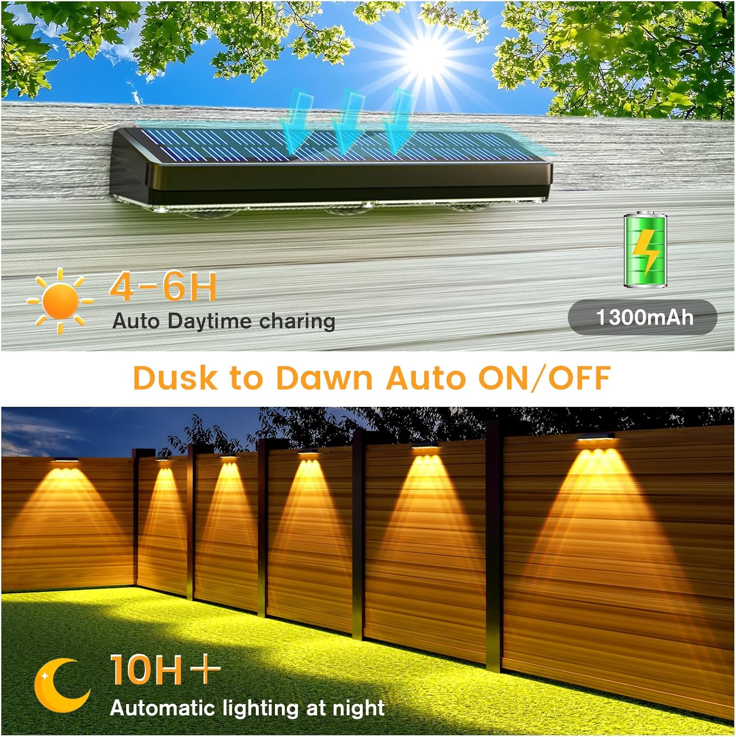 JOFIOS Solar Fence Lights Outdoor,1300mAh, 12pack,Warm/Natural/Cool White,IP65 Waterproof,Fence Lights Solar Powered,Solar Lighting for Deck, Backyard, Railing(Black)