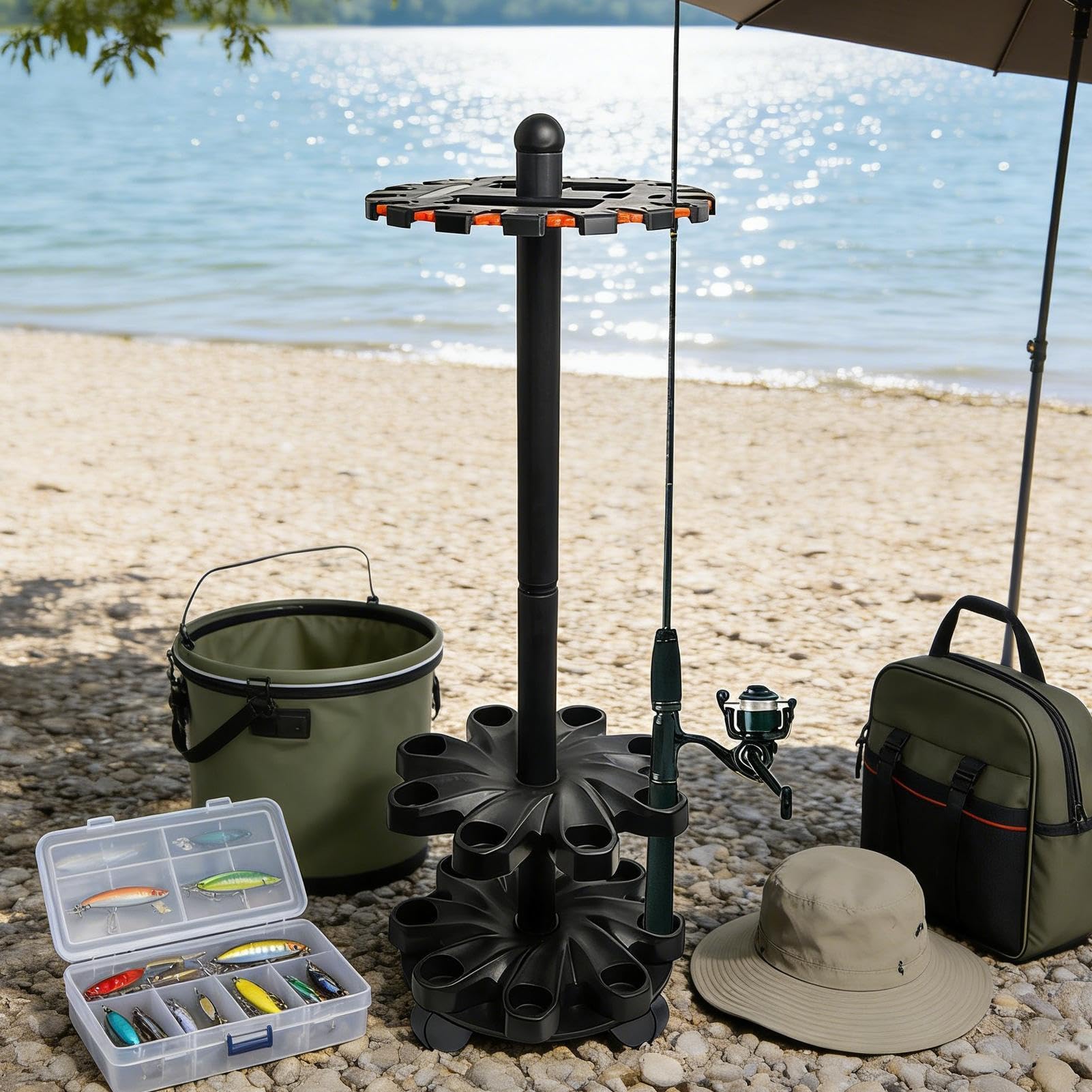 Soporte para Cañas de Pescar de Garaje Organizador Vertical de Cañas de | Soporte de Pie para Cañas para Garaje, para Kayak, para Viajes, para Playa, para Terraza, para Hogar y también para
