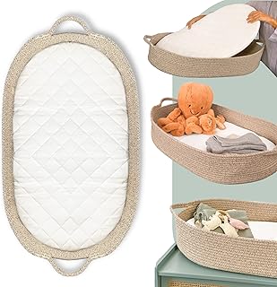 Baby Moses Changing Pad For Dresser - Moses Basket For Babies With Diaper Changing Pad - Sturdy Thick Rope Baby Changing Basket - Baby Diaper Changing Station - Boho Baby Nursery Changing Table Topper