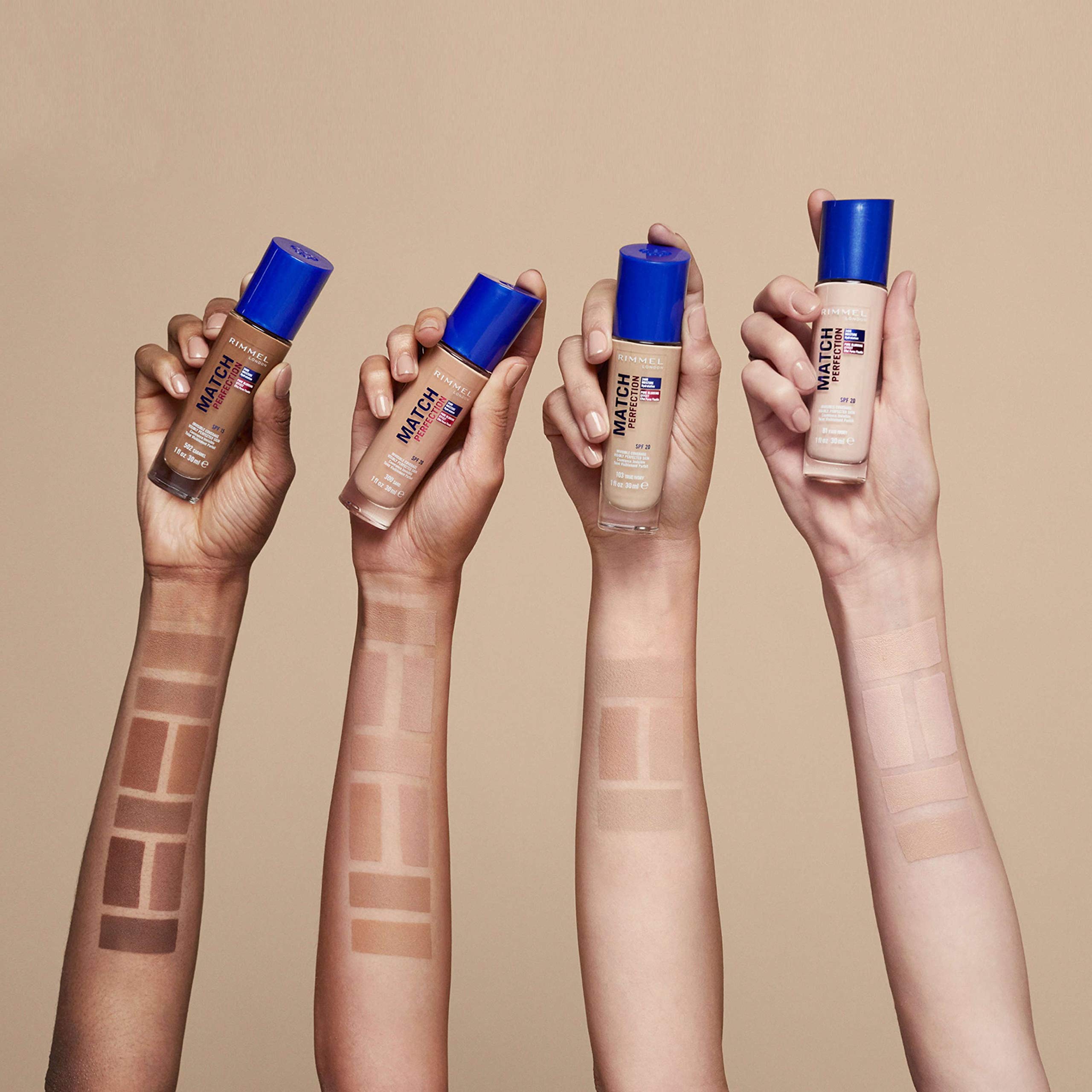 Rimmel Match Perfection Foundation 301 Warm Honey, Medium Coverage, 24hr Hydration, No Caking or Creasing, Lightweight, Reduces Imperfections, Invisible Coverage, SPF20, Cruelty Free — view 11