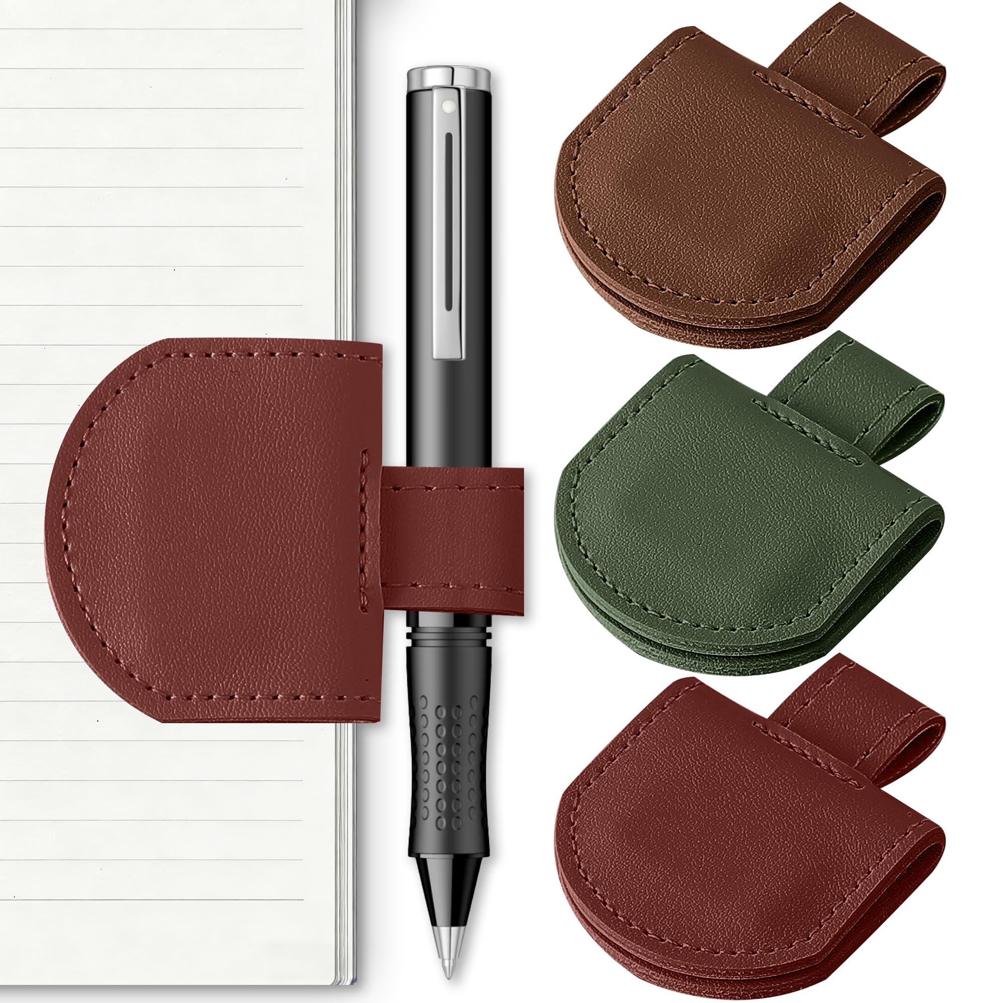 Litvana Magnetic Pen Holder for Notebook, 3 Pcs Leather Pencil Loop Holder for Notebooks Journals Calendars, Wide Size