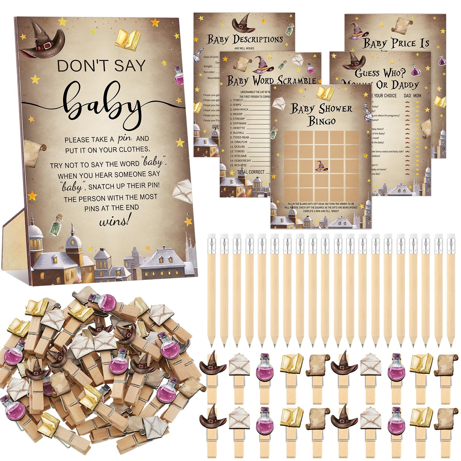 Patelai 321 Pcs Baby Shower Games Supplies, Magical Wizard