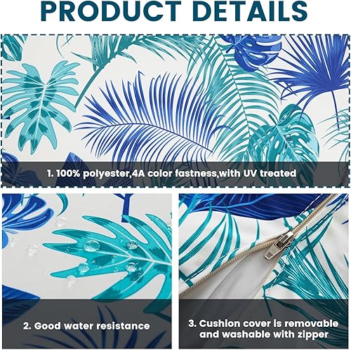 Miniatura 5 de ARTPLAN Juego de 2 cojines para sillas de patio al aire libre, cojines de asiento y respaldo de 24 x 24 x 6 y 22 x 24 pulgadas, cuadrado, floral,