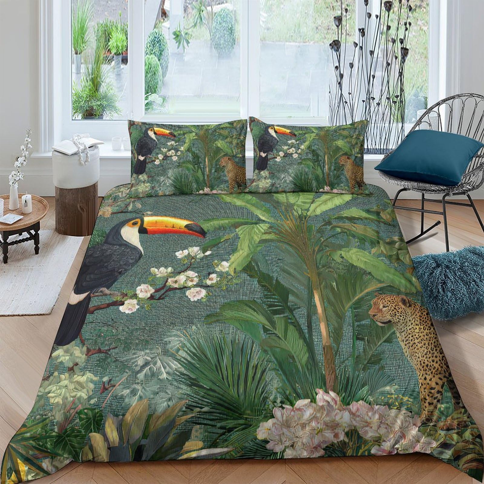 Ctjqhvkz Style-7 3D Printed Tropical Jungle Fitted Sheet Microfiber Soft Breathable Toucan Leopard Mattress Cover For Bedroom Guest Room Decor Single（135X200cm）