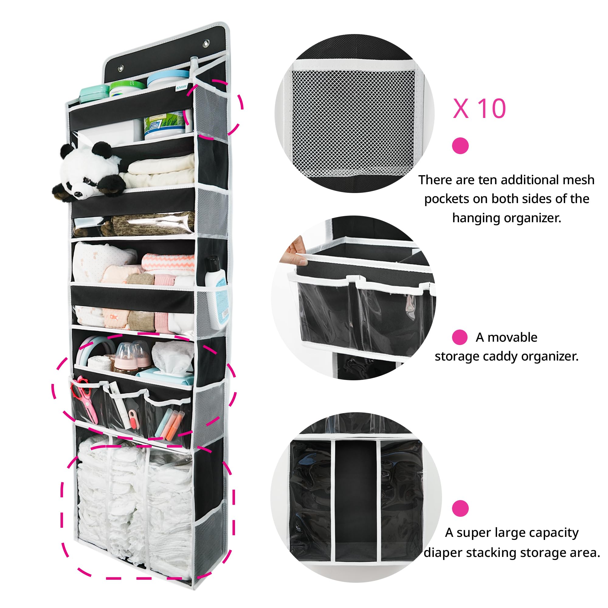 Orzbow 3-in-1 Kwekerij Organisator, Baby Luier Caddy, Opknoping Luierorganizer voor Babybed, Wieg, Aankleedtafel of muur (Blauw-F