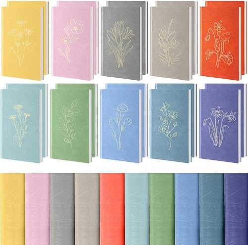 Cholemy Paquete de 10 cuadernos estéticos, diarios de cuero a granel, hojas florales, bloc de notas de bolsillo A6, cuaderno con rayas