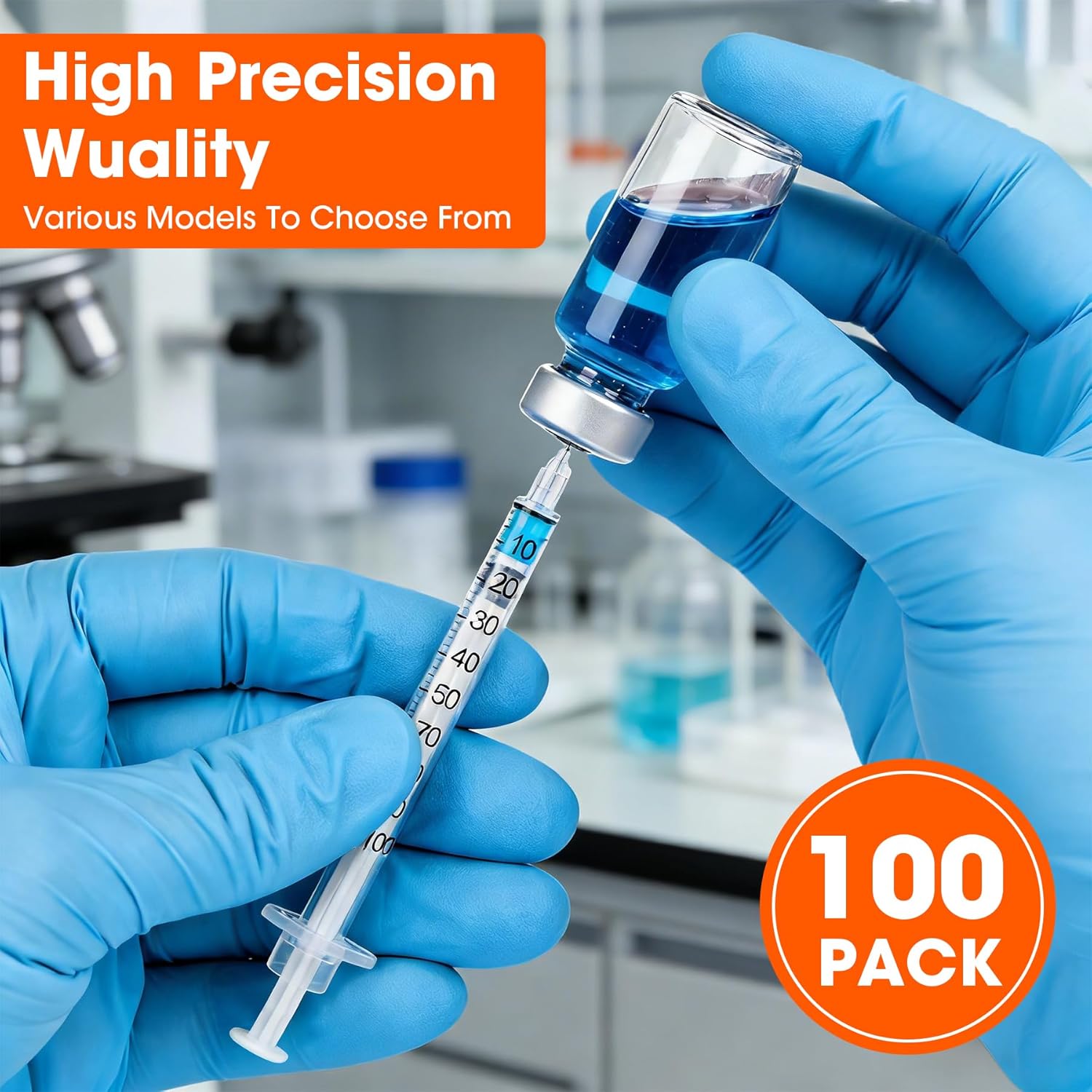 1ml/cc 31G 1/4" (6mm) Syringe, U-100 Scientific Lab Syringes, Disposable Individually Packaged, 100 Pack