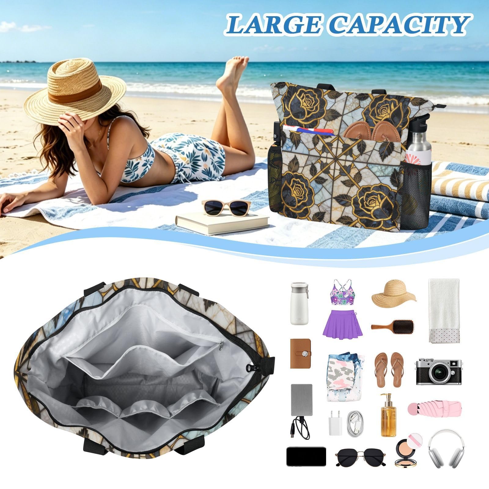 Bolsa de hombro portátil de playa, talla única para viajes al aire libre