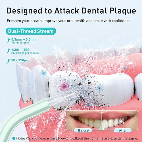 Miniatura 28 de Pista de dientes de hilo dental de agua: irrigador bucal portátil inalámbrico de 10.1 fl oz, limpiador de riego de viaje recargable IPX7 Negro