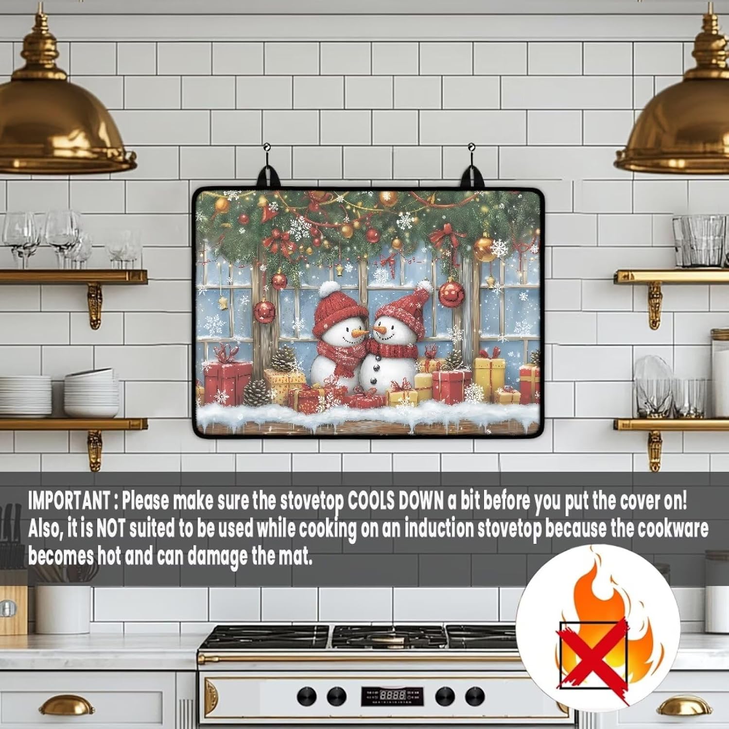 Silicone Stove Top Cover for Electric Stove, Christmas Snowman Heat-Resistant Glass Stoves Tops Covers, Anti-Slip Mat for Stoves Top Protector, Dish Drying Pad Foldable Cooktop Cover image 3