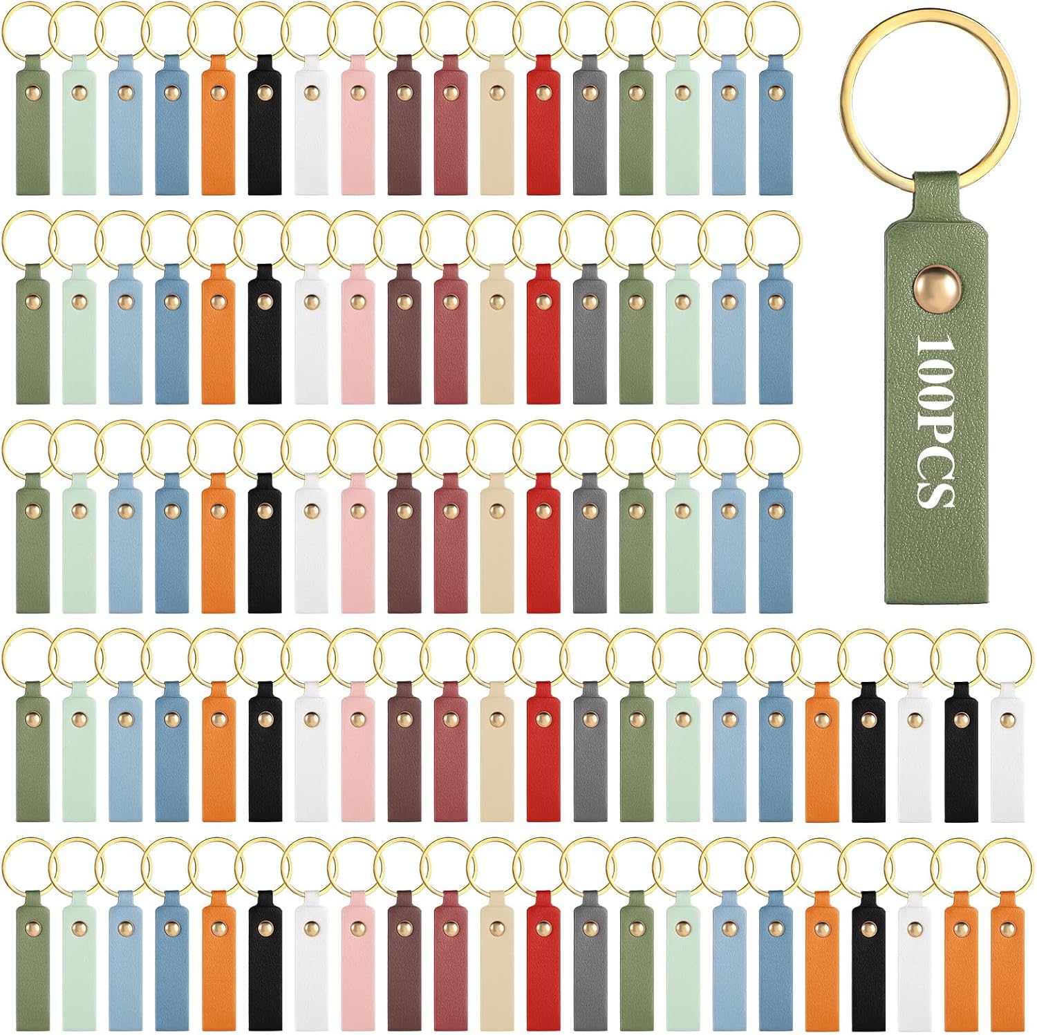 100Pcs Leather Keychain Blanks, PU Leather Key Chain Laser Engraving Blanks Kit with Key Rings, Rectangular Laser Engraving Key Chain for DIY Craft Keychain (Multi Colors)