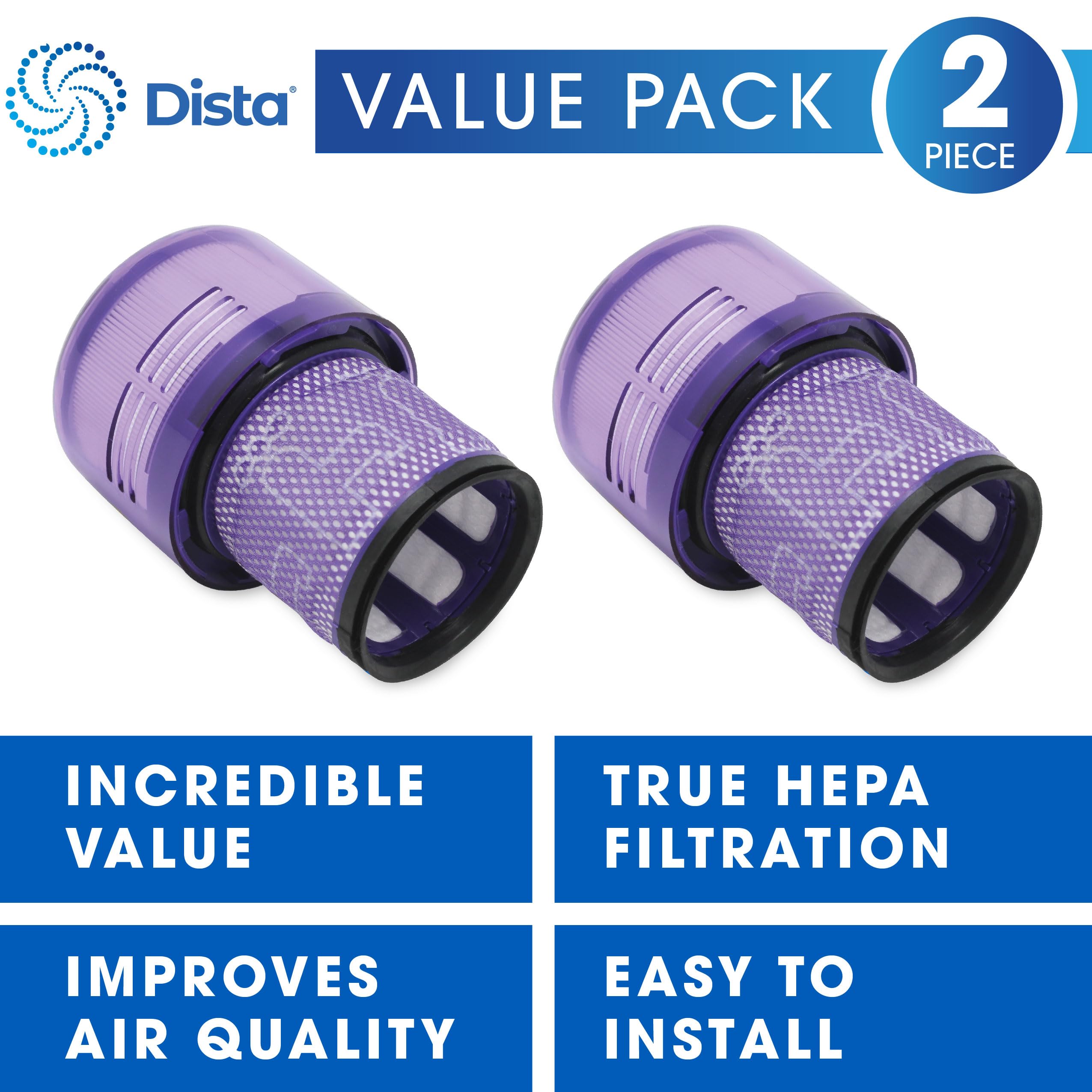 Dista Filter -2 Pack Vacuum Filters Replacement Parts Compatible with Dyson V11 Torque Drive V11 Animal V11 Complete V11 Extra V15 Detect V15s Detect Submarine Vacuums, Compare to Part 970013-02