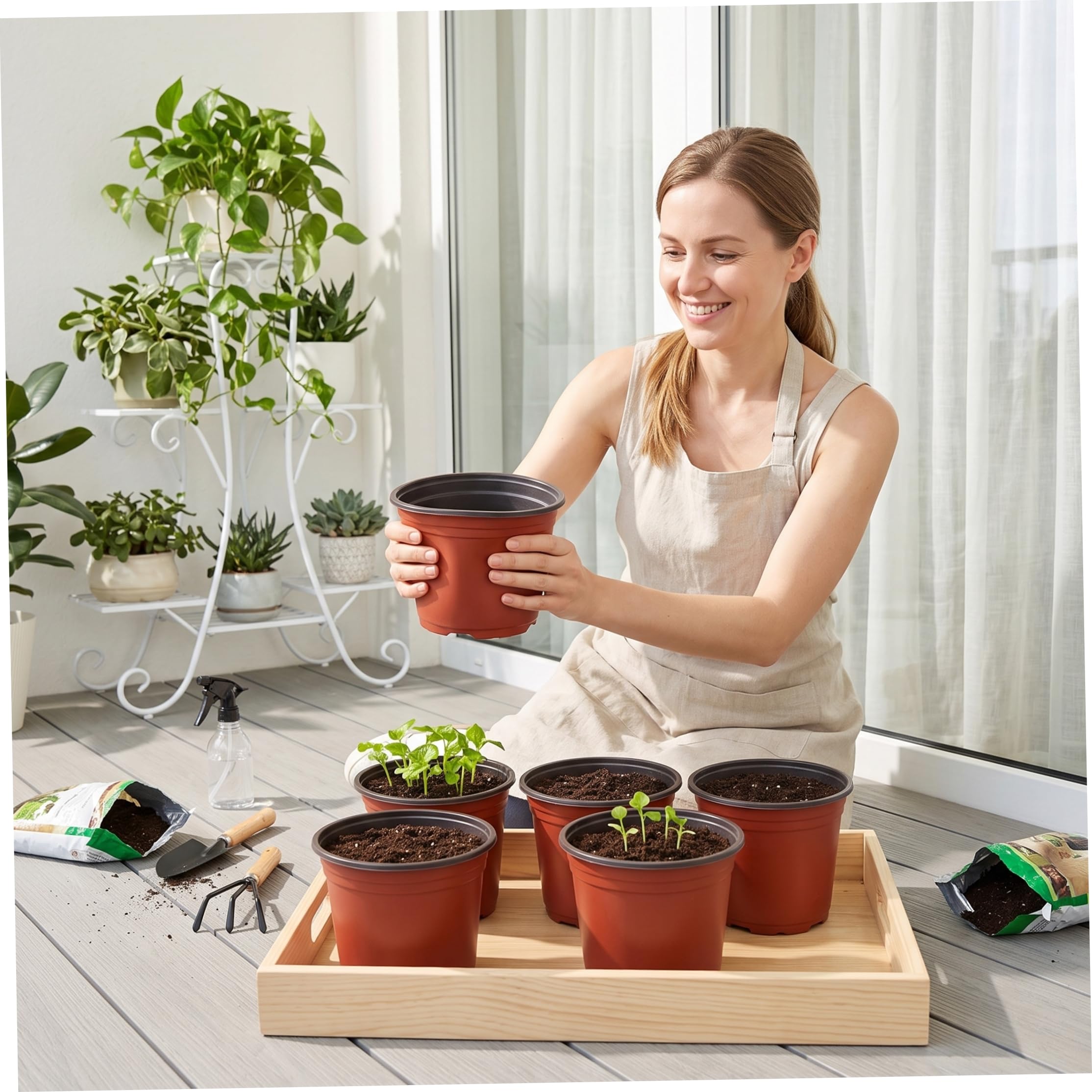 Pots de pépinière de 8 Pouces, 100 Paquets Drainage, Pots Rouges et Noirs 8 Pouces