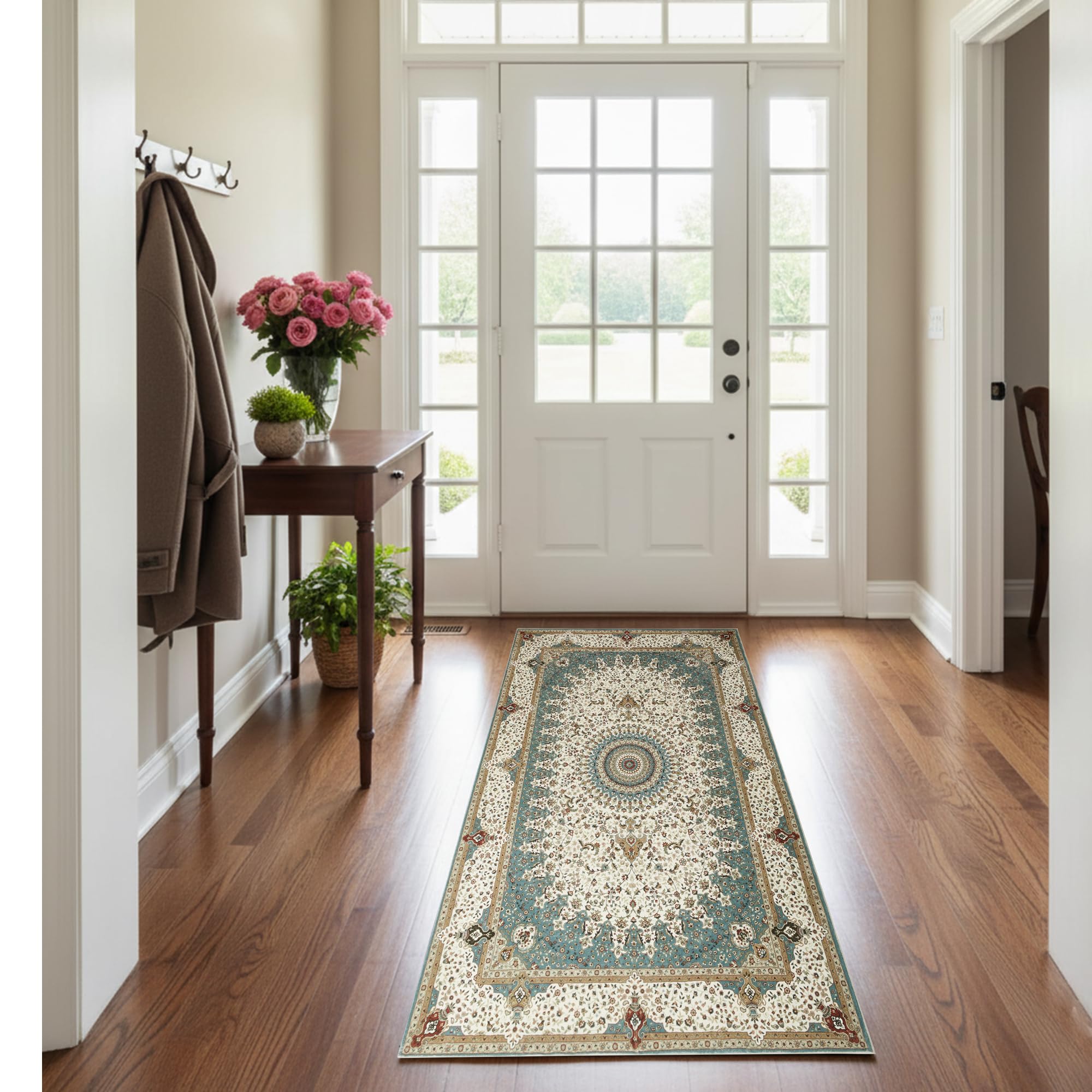 Hafaa Carpet Runners for Hallway Non-Slip Entryway Washable Bedside Red Rugs for Bedroom 60x110 cm – Easy to Clean Floor Carpets for Living room, Lounge (Willow)