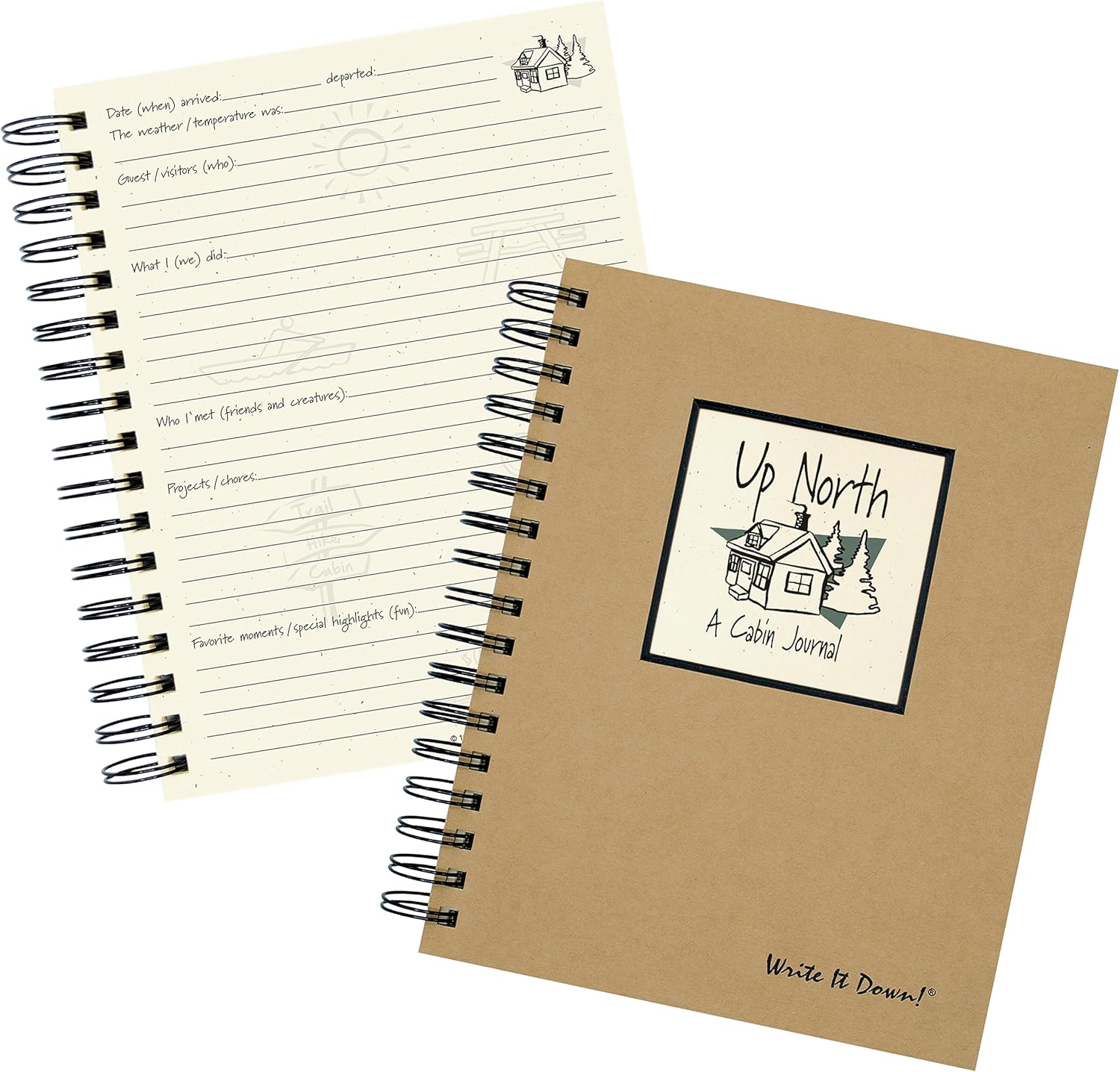 Write it Down Series by Journals Unlimited, Guided Journal, Up North, A Cabin Journal, Full-Size 7.5"x 9", Kraft Hard Cover, Made in USA