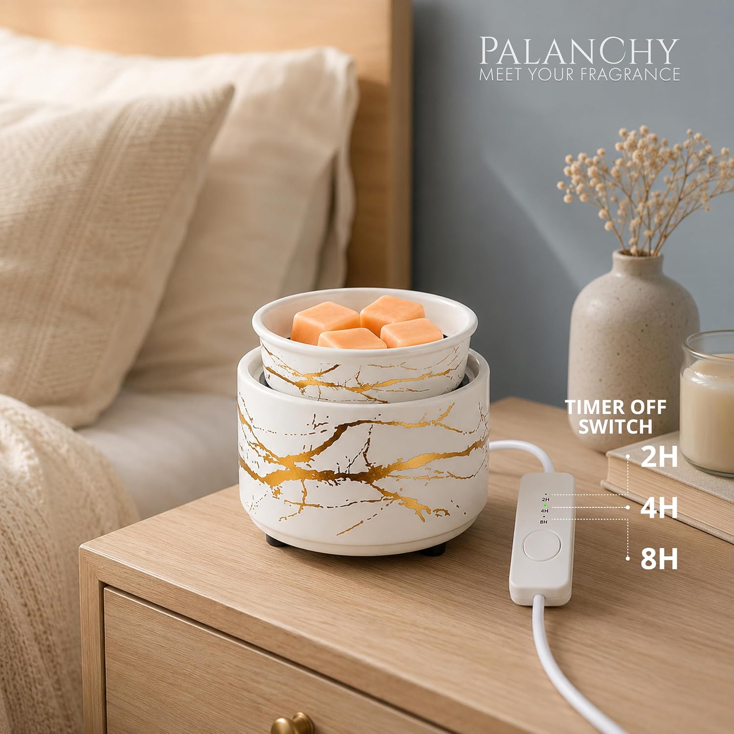 White and Gold Wax Melt Warmer with Timer, Wax Warmer for Scented Wax