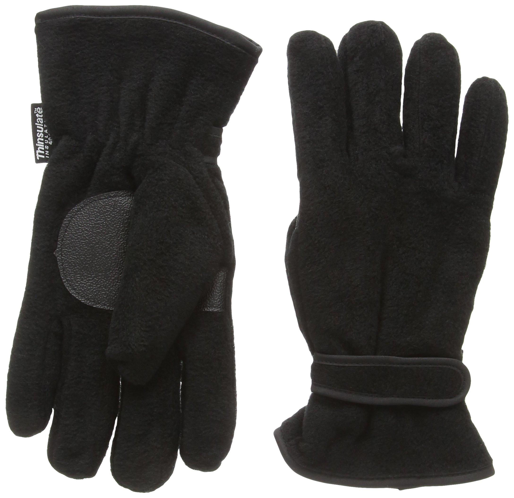 Mens Black Thermal Polar Fleece Gloves with 40g Thinsulate and Palm Gripper (L/XL)
