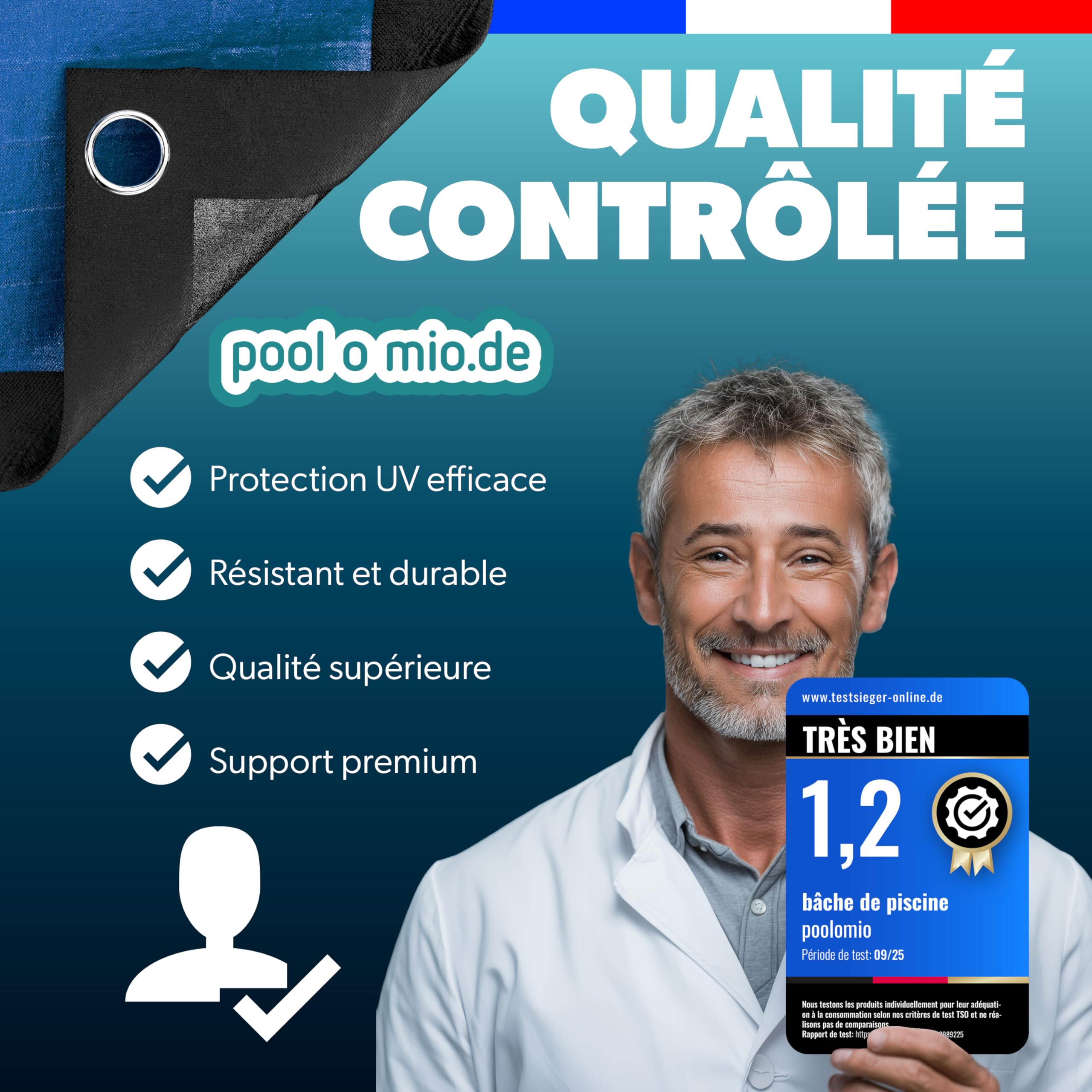 poolomio® Bâche de Piscine rectangulaire 600 × 300 cm | Couverture 2-en-1 Solaire & hivernage 6 × 3 m | Bâche Robuste 200 g/m² PE | Protection UV Anti-algues saletés| Dimensions réelles: 680 x 380 cm