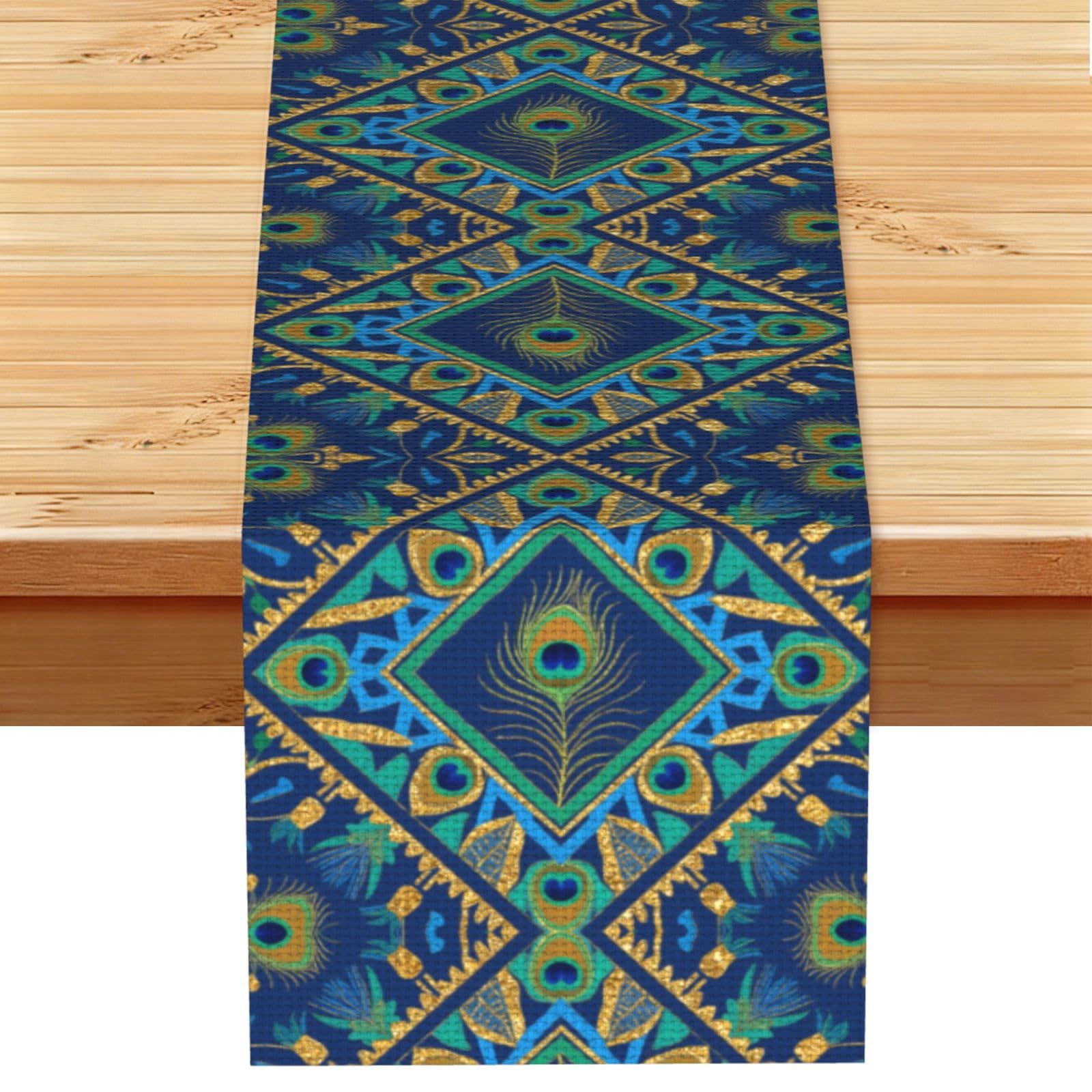 Peacock Feathers Print Table Runner World Cup-Themed Dining Table Decor for Coffee Dining Table and More