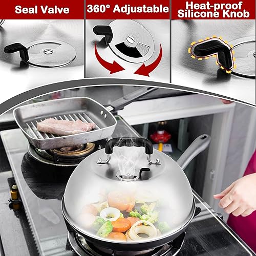 Miniatura 5 de Joyfair - Juego de 3 cúpula para fundir queso, tapas de cocción para parrilla de acero inoxidable con ventilación ajustable para barbacoas/cocina al