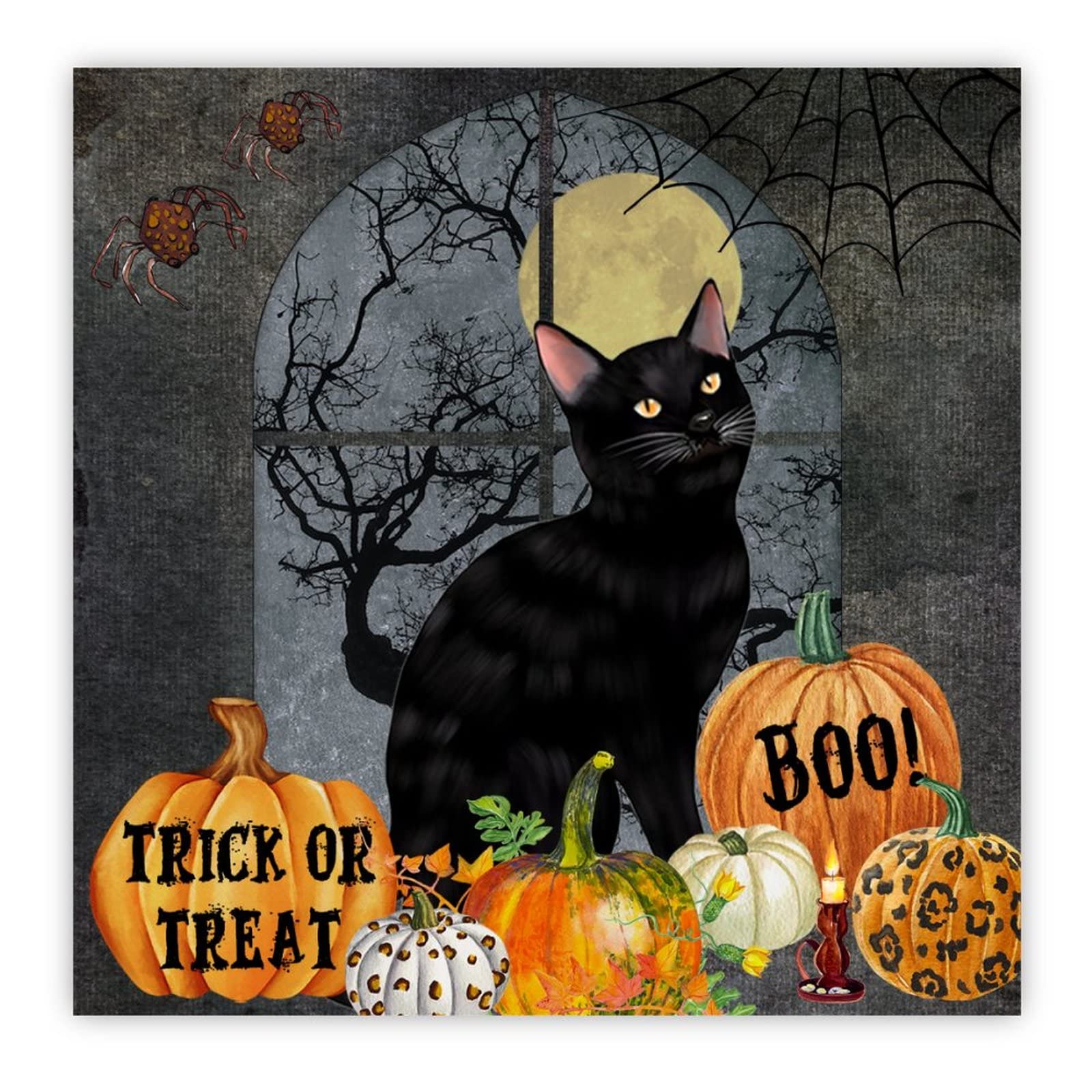 Panneau en bois Halloween Trick Or Treat Boo décoration murale chrétienne citrouille chat noir