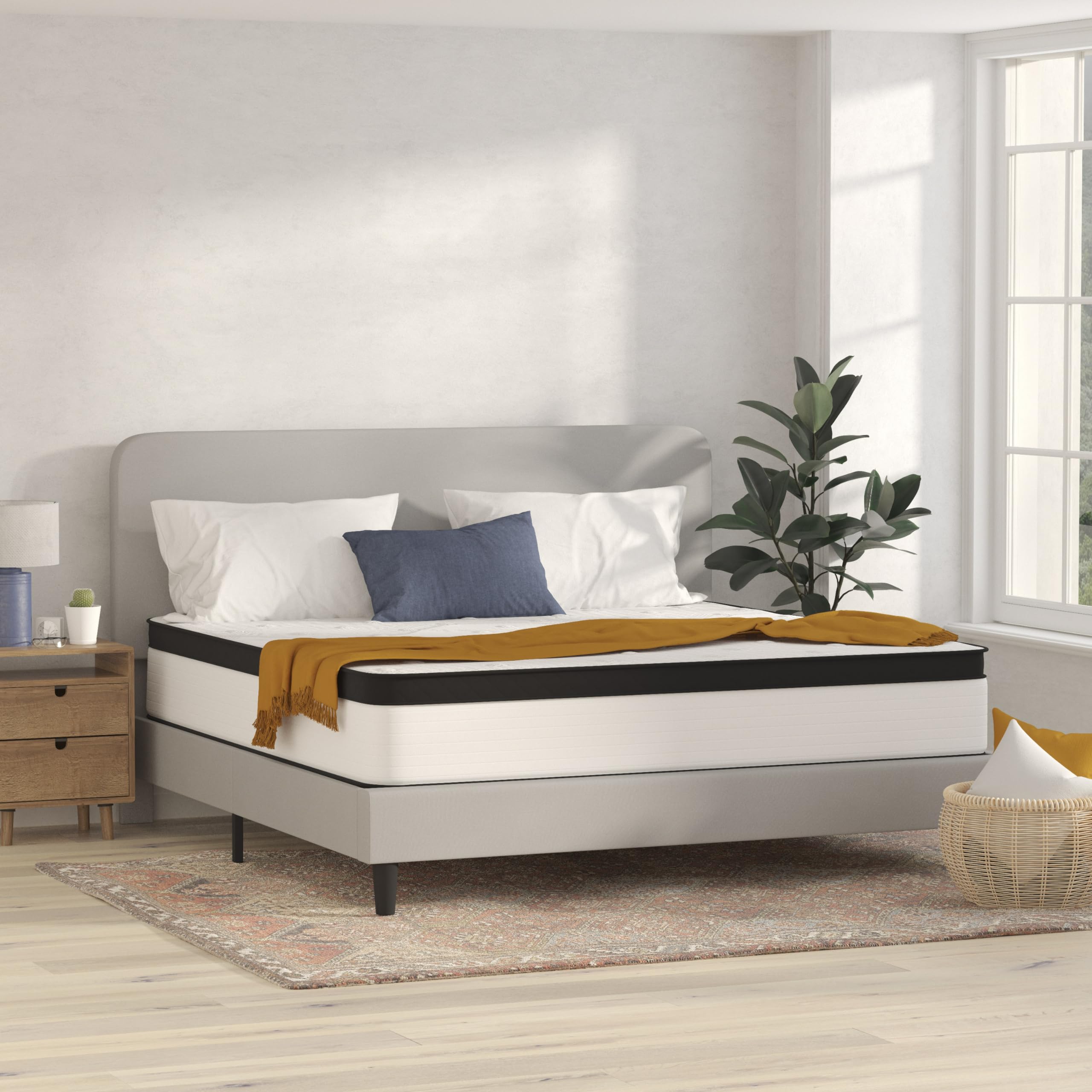 Firm 12 Inch CertiPUR-US Certified Hybrid Pocket Spring Mattress, Extra Firm Feel, Durable Support, King Mattress in a Box