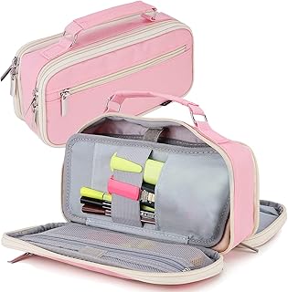 Astuccio Grande,RAVUO Astuccio Scuola Portamatite Grande Capacità 3 Scomparti Porta Trucchi per Ufficio di Scuola Media Studenti Universitari Ragazza Ragazzo Adulto Adolescente Rosa
