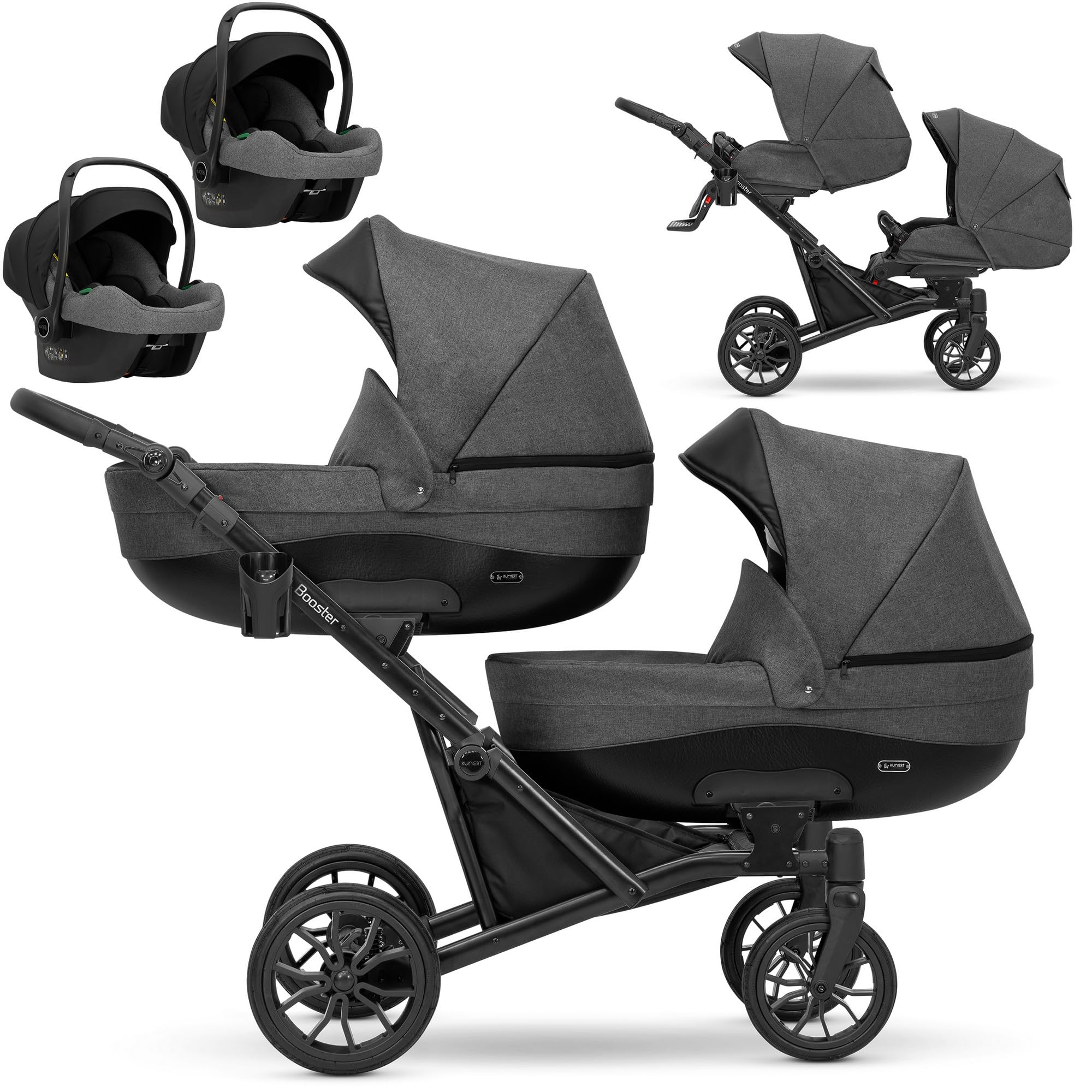 Un passeggino gemellare 3 in 1 et 2 in 1 navicella carrozzina seggiolino auto KUNERT Booster 3in1 et 2in1 passeggini (grafite, 3in1)
