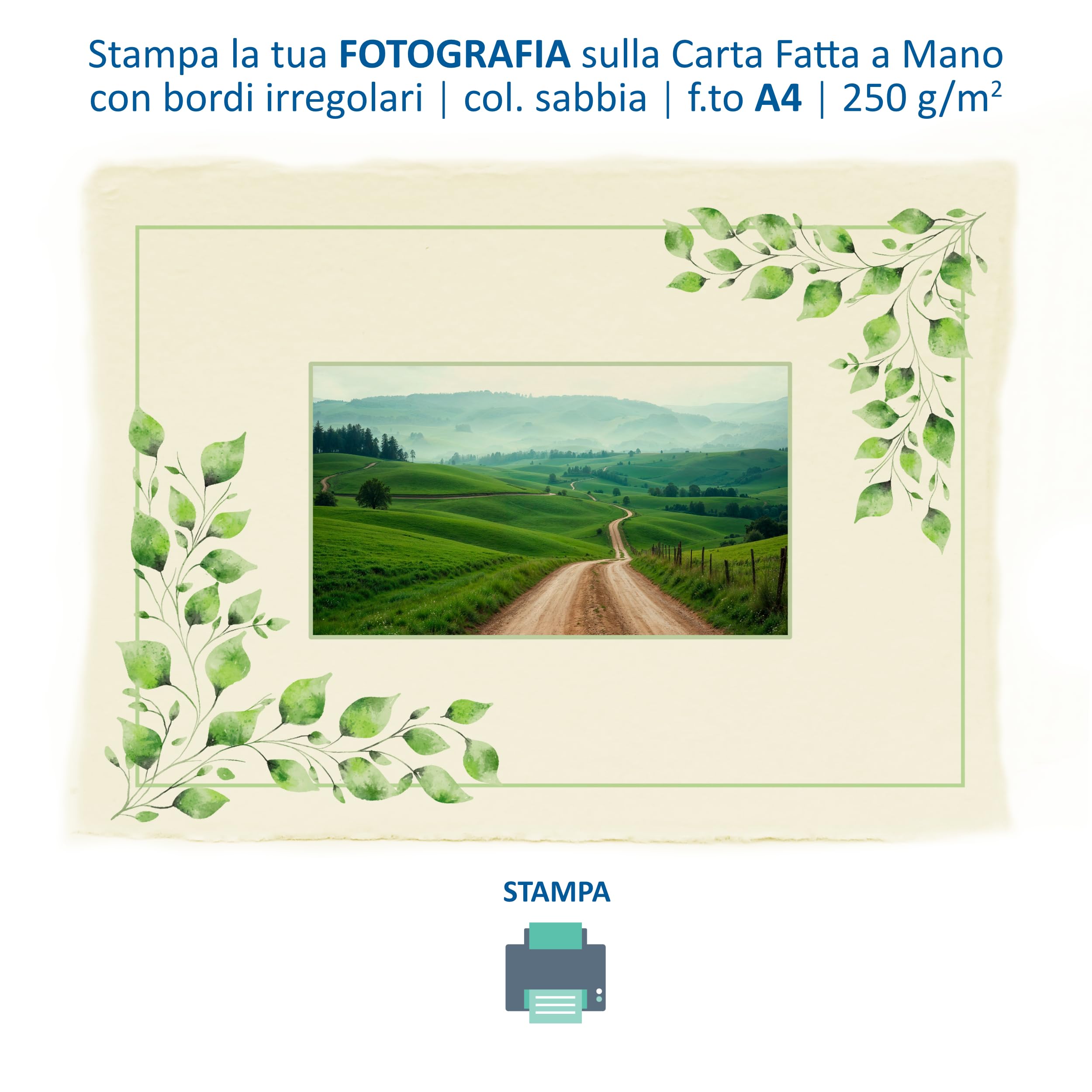Generico Fogli in Carta A4 Fatta a Mano con Bordi irregolari, 21x29,7cm, 250 g/m2, Confezione da 10, per inviti, biglietti, partecipazioni, Made in Italy (Sabbia)