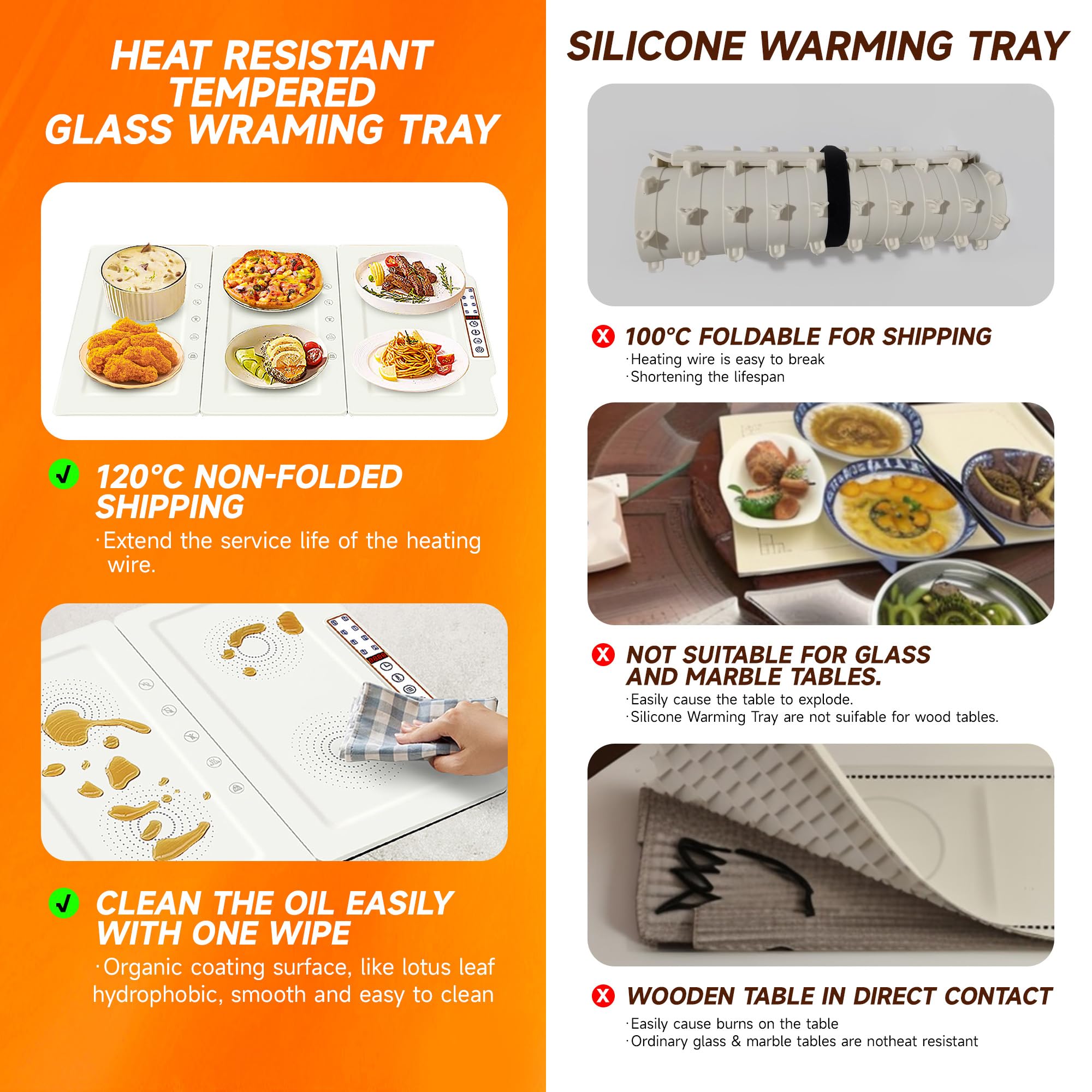 TOPRATED Large Splicing Electric Warming Tray (25x15 inch), Metal Foldable and Portable Heating Warmers Food Warming Mat for Kitchen,Parties, Buffet, Restaurant, Family dinner,Countertop — Amazon image 6