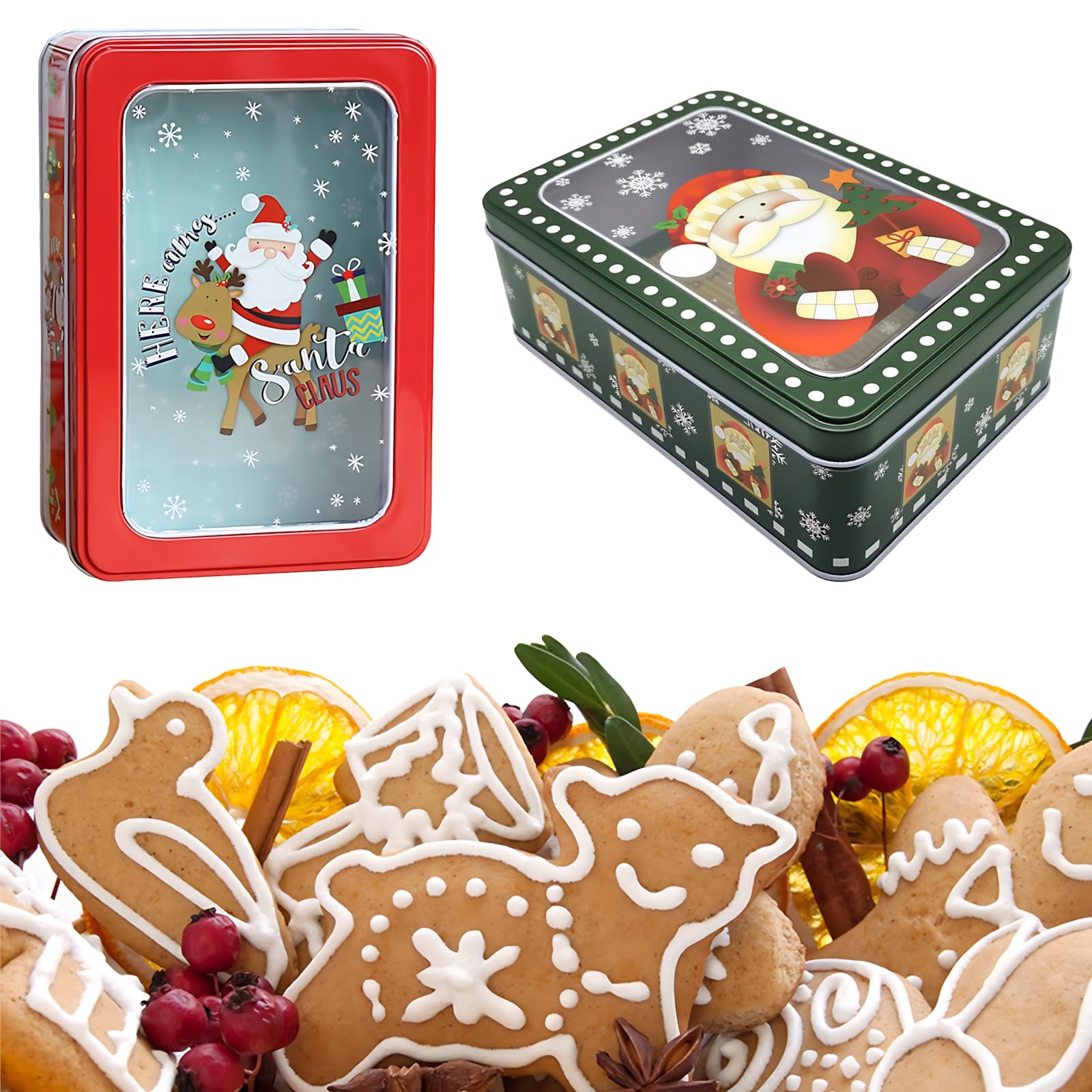 Lot de 3 boîtes à biscuits rondes en métal - Motifs hivernaux de Noël