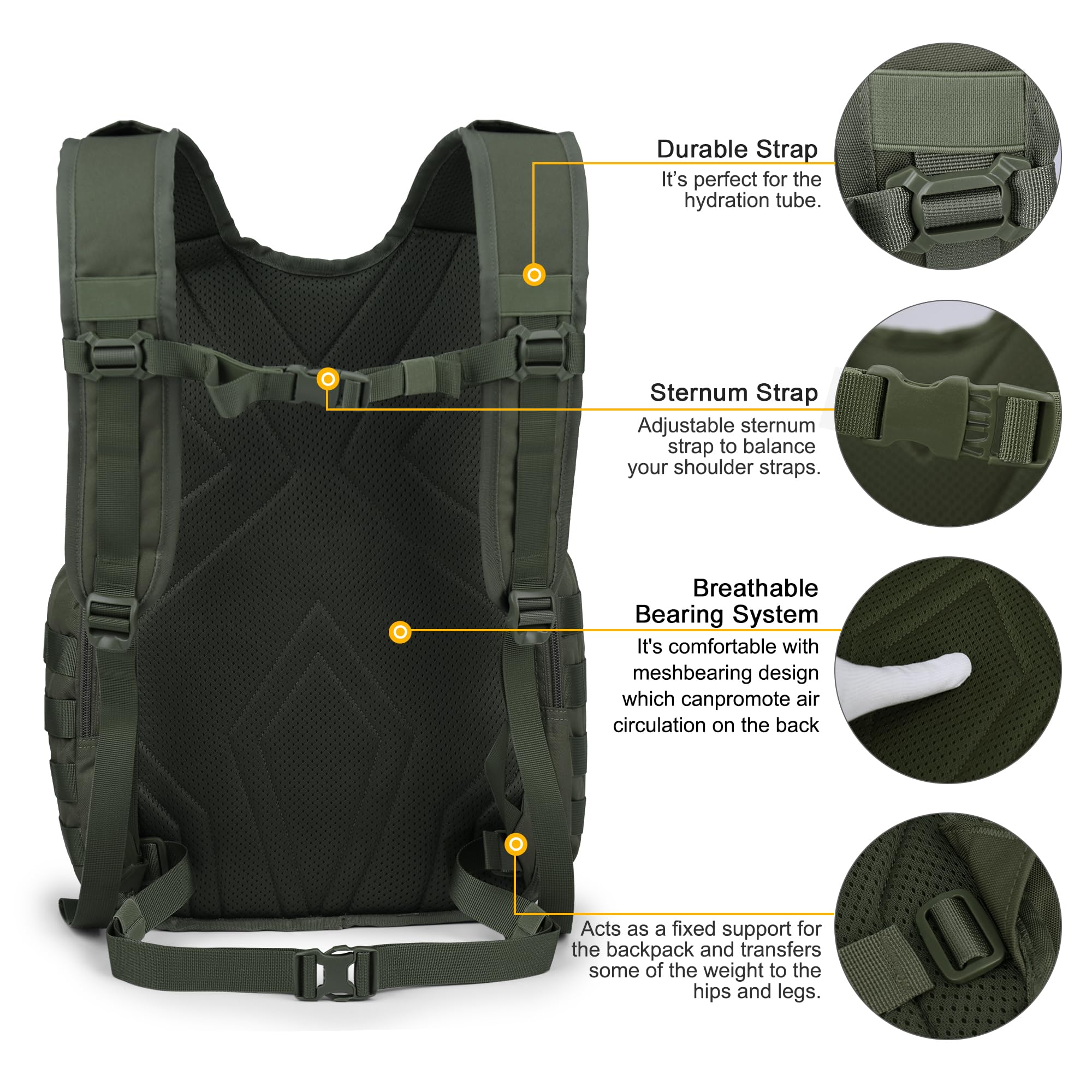 Mardingtop 25L Taktischer Rucksack Herren Trekkingrucksack mit Trinksystem | Militär Wanderrucksack Outdoor Backpack mit MOLLE-System und Abnehmbare Hüftgurt für Wander Outdoor Reise Daypack