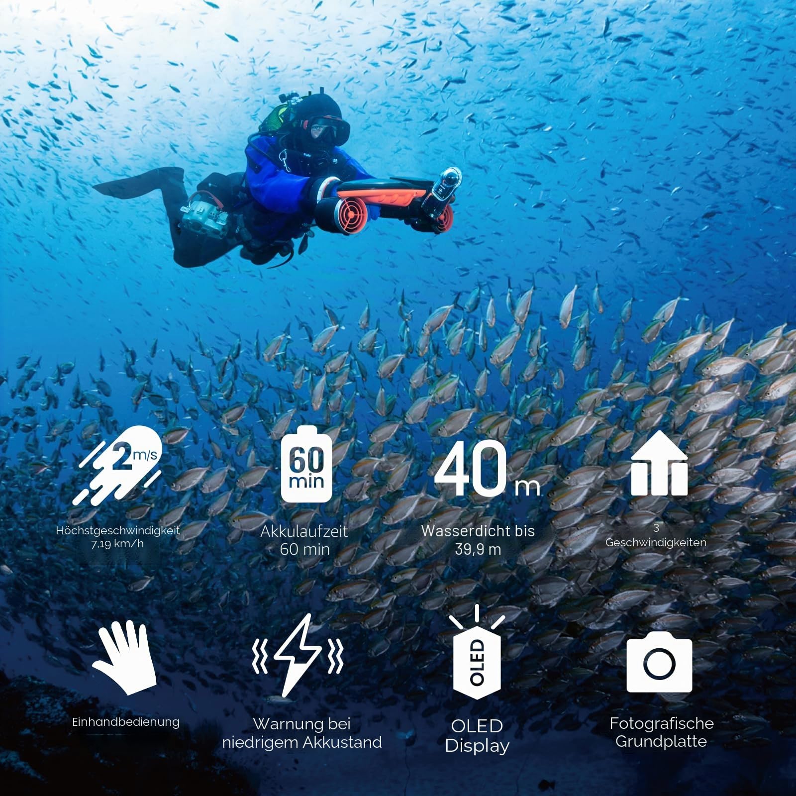 Sublue Navbow Plus Smart Professioneller Unterwasser-Scooter Dual-Motoren mit Action-Kamera-Halterung, 3-Gang-Geschwindigkeit, 2 m/s, 40 m, Schwimmbad, Tauchen, Schnorcheln