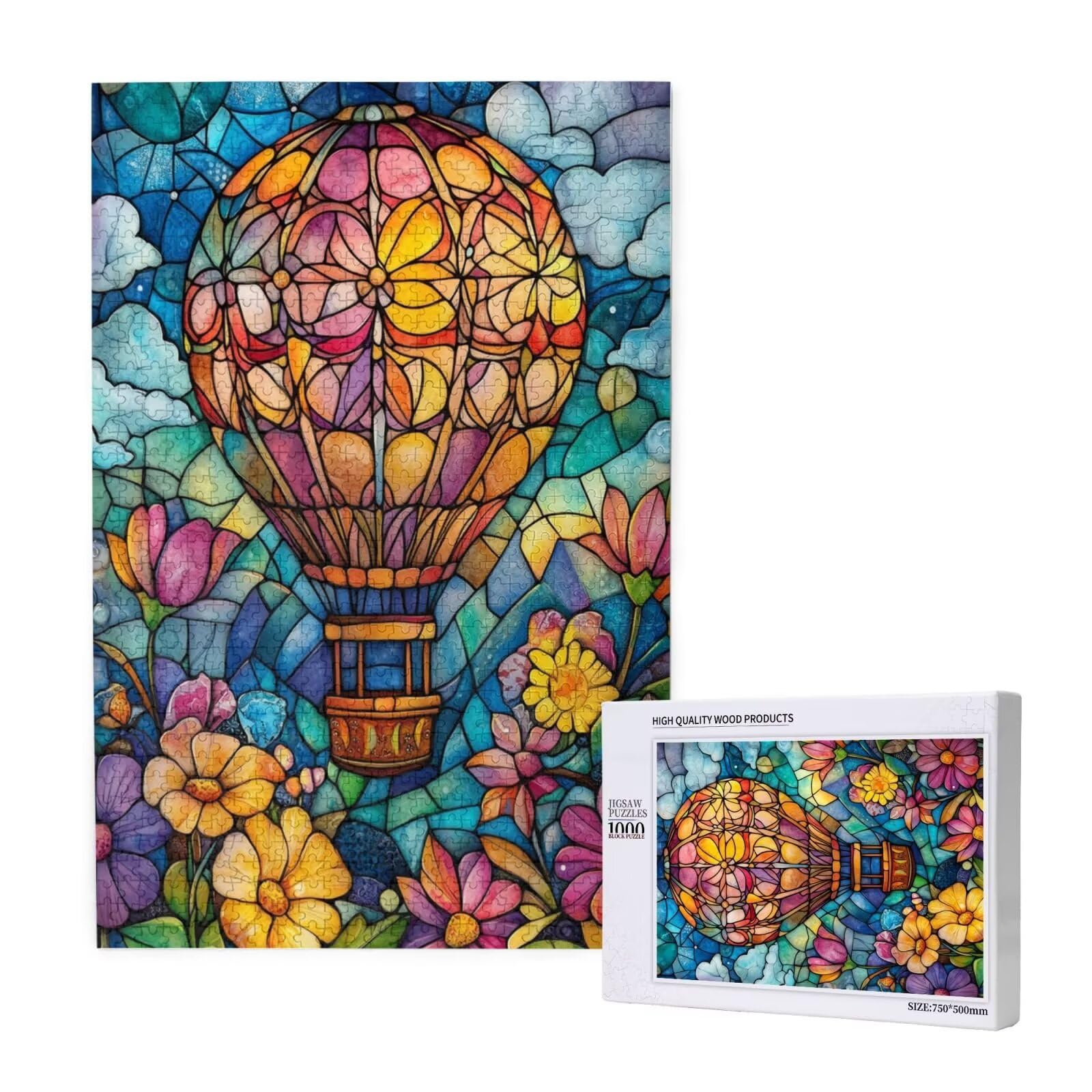 Fleur Puzzle Montgolfière 3000 Pièces Adultes,DIY Puzzles Classiques Art avec Boîte d'emballage et Photos de Référence,Relaxation/Soulagement du Stress/Jeux Amusants,Creatif Cadeau pour Femme M-1810