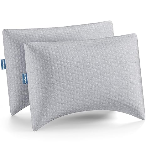 ComfyHug Sleeping Pillow | Height Adjustable Shredded Memory Foam Pillow | for Side & Back Sleepers – Relieves Neck & Shoulder Pain, Soft Washable Cover (Pack of 2)