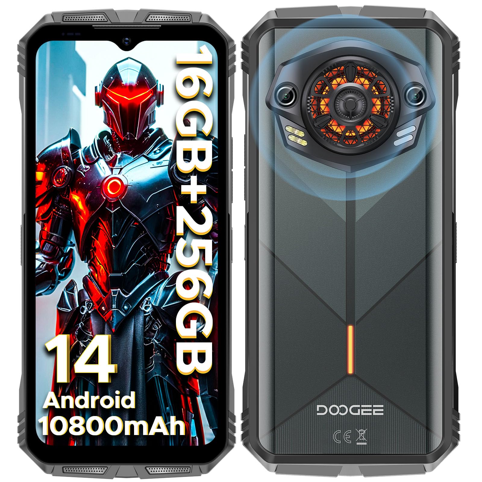 DOOGEE S Punk Rugged Smartphone 2024, 16(6+10) GB+256GB/1TB Telefono Indistruttibile, Android 14 10800mAh Rugged Phone 126dB Altoparlante, Smartphone Rugged 6.58” FHD+, 50MP NFC/OTG/Dual SIM/Face ID