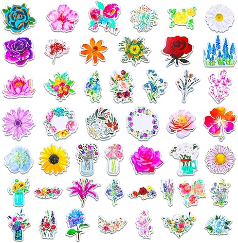 Miniatura 3 de 50 calcomanías de flores, bonito paquete de calcomanías florales para adolescentes y niñas, calcomanías de vinilo impermeables estéticas para