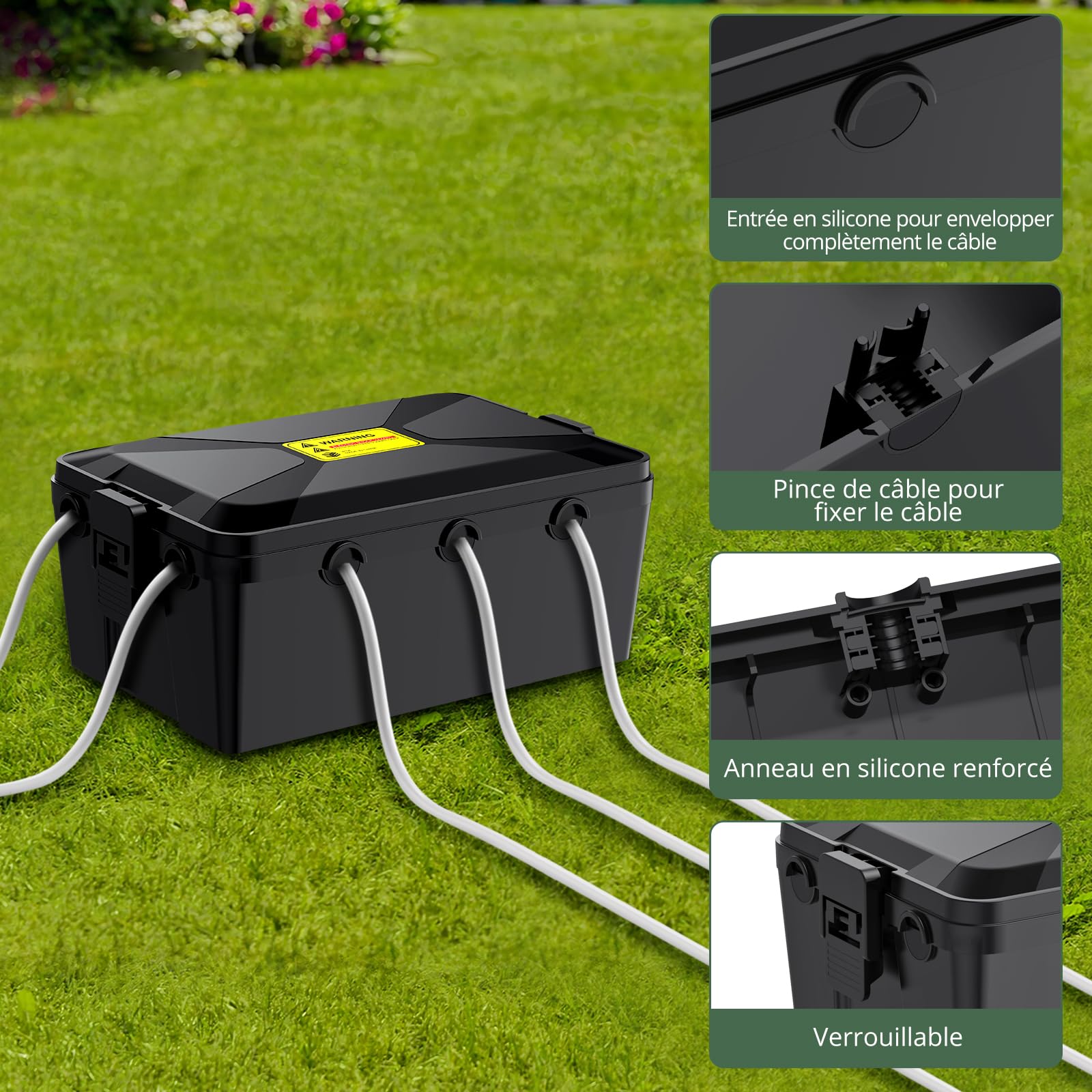 EYPINS Boîte à câbles étanche - Grande boîte électrique d'extérieur étanche IP54 - Pour protéger les rallonges multiprises - 33,5 cm x 22,5 cm x 14,5 cm - Noir