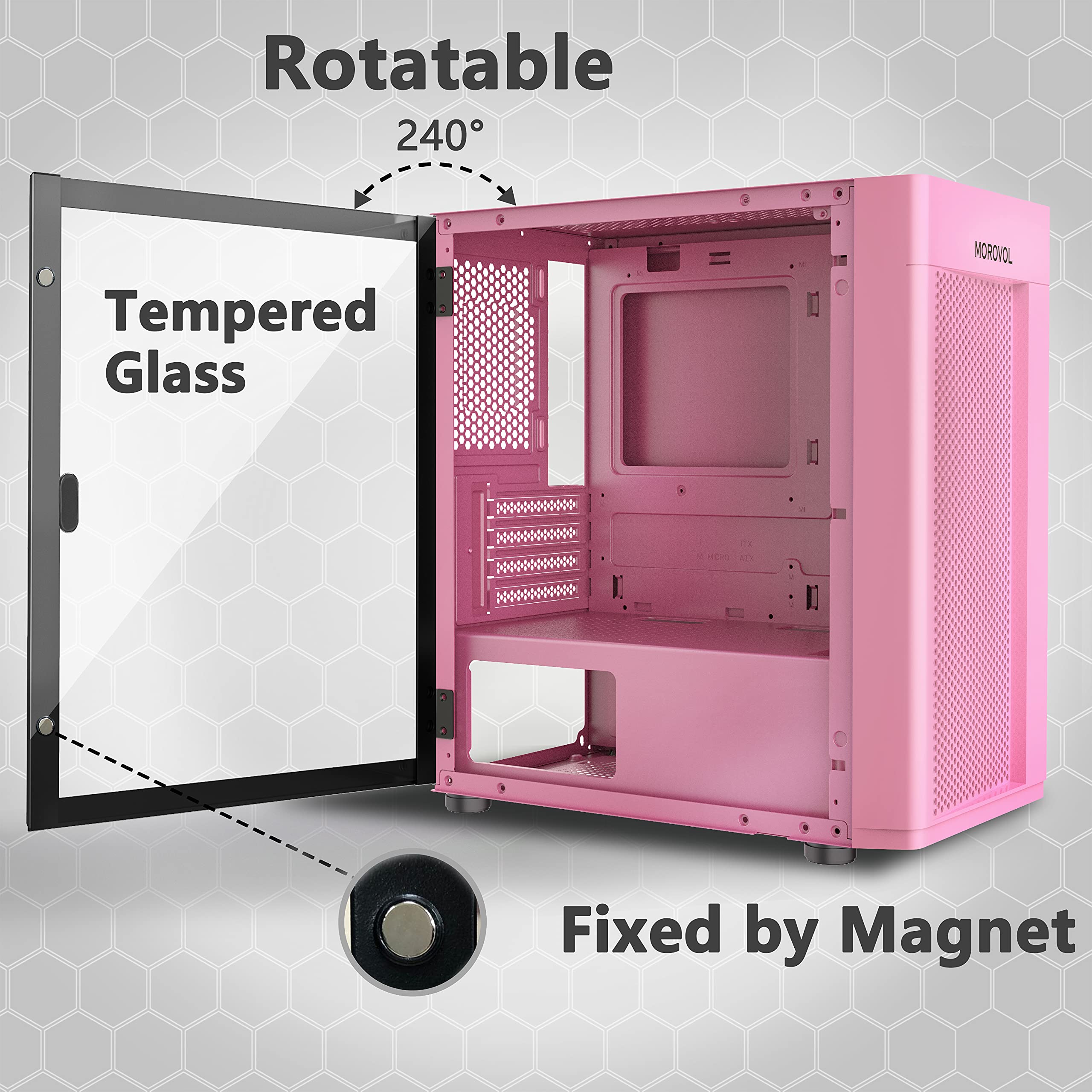 MicroATX Case, MOROVOL 2pcs 120MM ARGB Fans Computer Case USB 3.0×2 Micro ATX Tower Computer