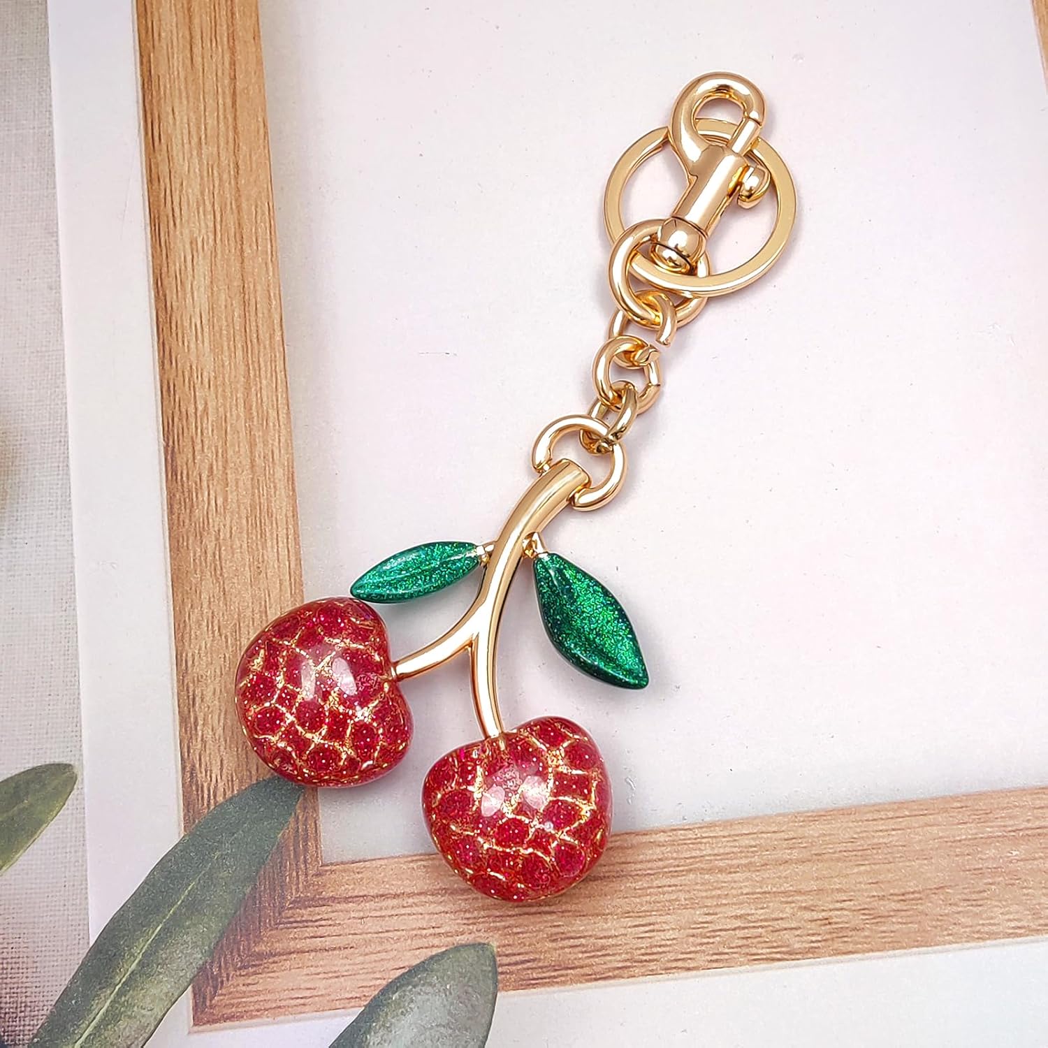 Cherry Bag Charms,Cute Purse Keychain,Key Chains Women Cute,Car keyrings leather handbags,Valentines Day Gifts - Image 2