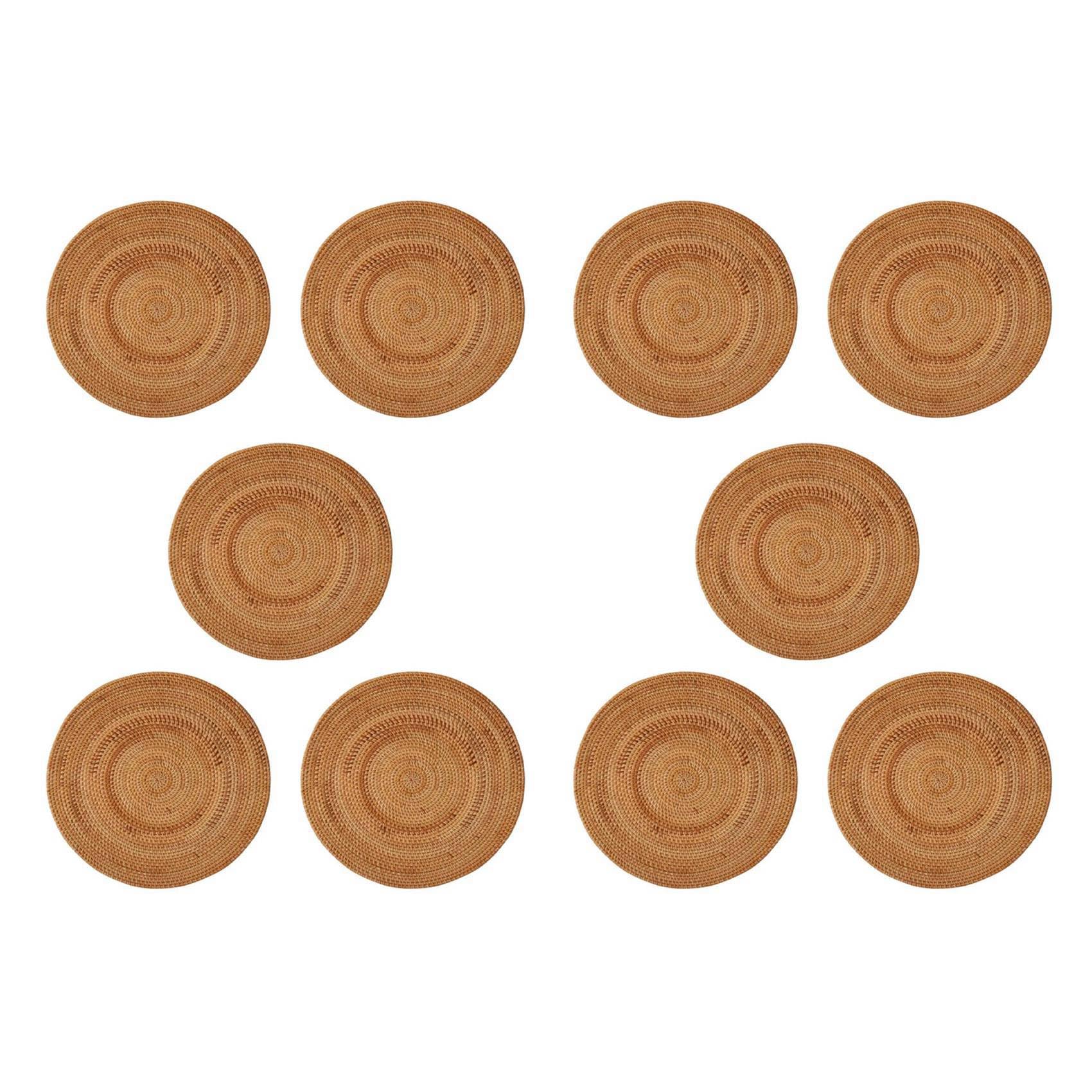 Vjsujehgy 10X Rattan Woven Placemats,Table Mats,Non Slip Heat Place Mat,Wicker Placemat,Trivets for Hot Dishes Round