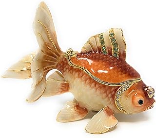 Enameled Fantail Koi Goldfish Trinket Box, Accented with Austrian Crystals, 3.5 Inches Long