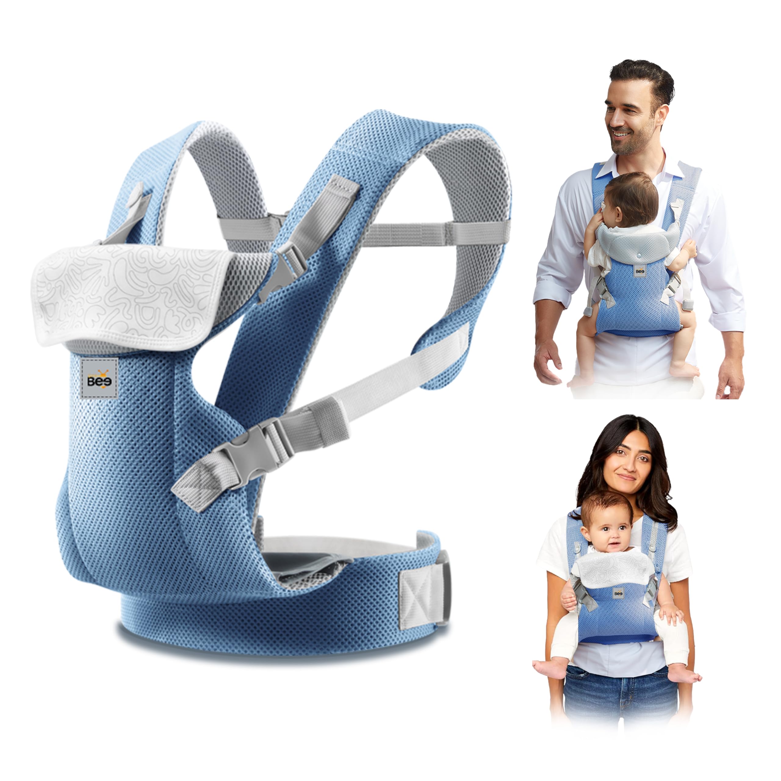 Golden Bee Cozy 4-in-1 Breathable Baby Carrier – Convertible Infant Carrier with Lumbar Support, Multiple Carrying Positions, and Adjustable Seat for Newborns to Toddlers (Blue)