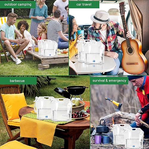 Miniatura 5 de Paquete de 4 recipientes plegables para agua, bolsas de agua portátiles con boquilla, tanque plegable de plástico para transportar agua, sin fugas,