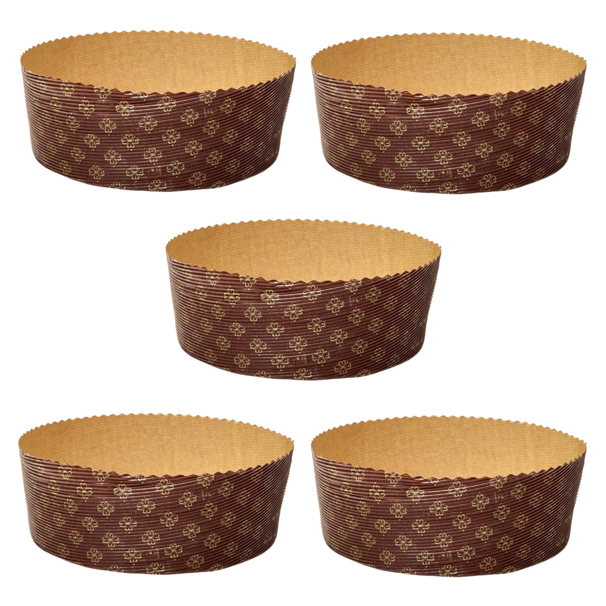 FAH - Kit Stampo Panettone Basso (5pz x 1kg) + Spillone Panettone + 5 Sacchetti con Chiusure, Pirottini Panettone Professionale di Carta Ondulata di Pura Cellulosa, Resistente al Calore 220°C