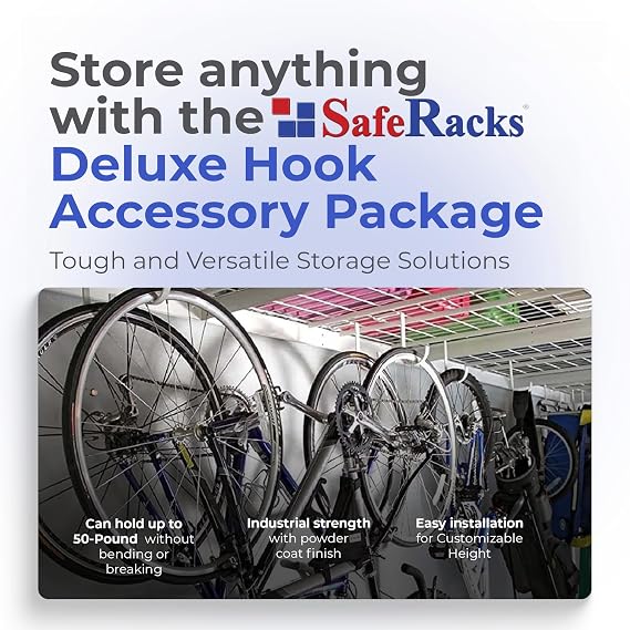 SafeRacks Heavy Duty White Steel Garage Accessory Hook Package