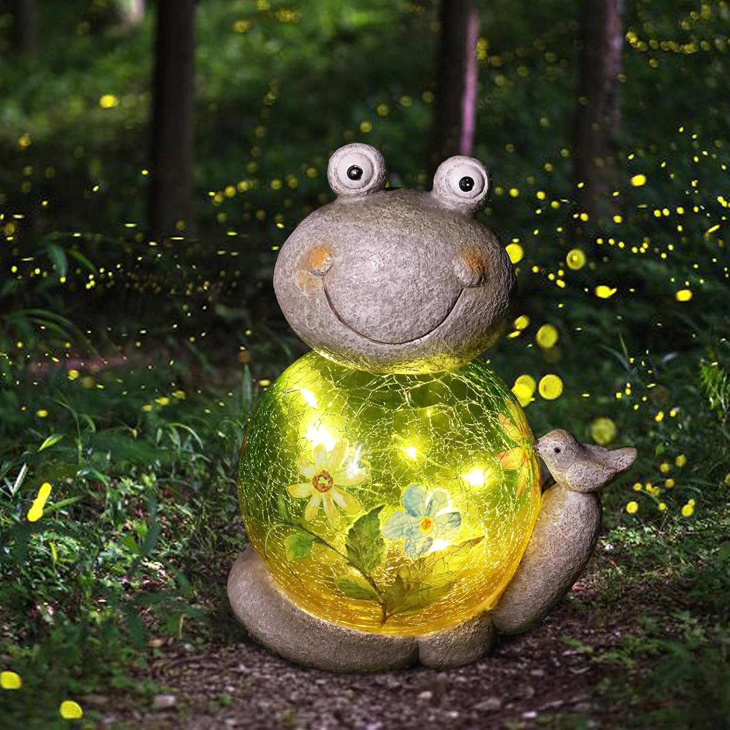 Solar Garden Statues Outdoor Figurines Sitting Frog Lawn Ornament