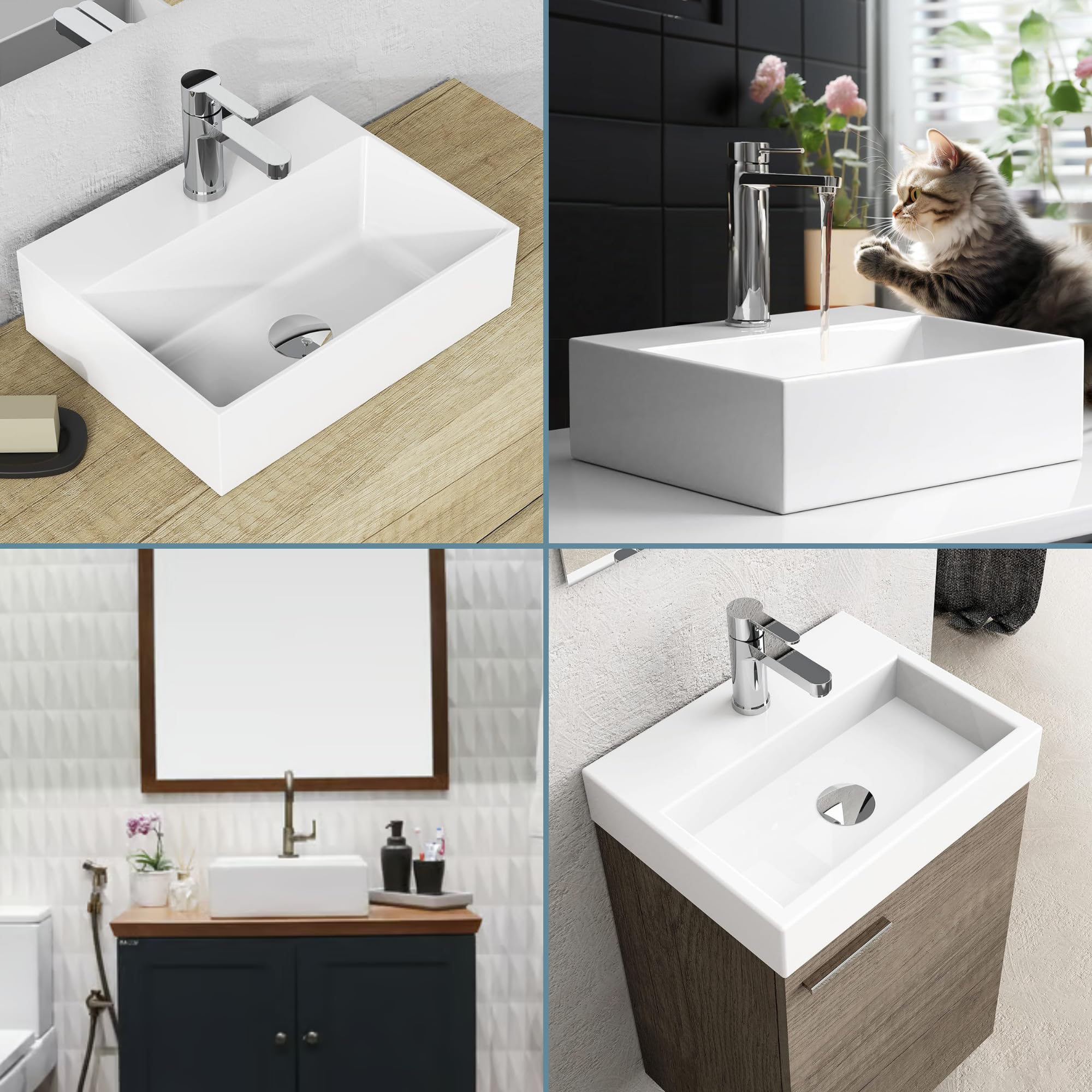 MAGIC SELECT Lavabo in Ceramica, Lavabo da Appoggio Bianco, Lavabo Sospeso Bagno Antimacchia, Facile da Pulire con Attacchi Standard. Ideale per Cucina o Bagno. (42x31x13 CM)